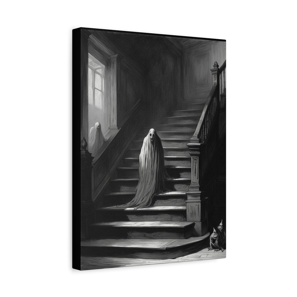 Haunted Staircase Canvas Art, Black and White Wall Decor, Gothic Home Decor, Spooky Halloween Artwork, Unique Gift for Horror Lovers