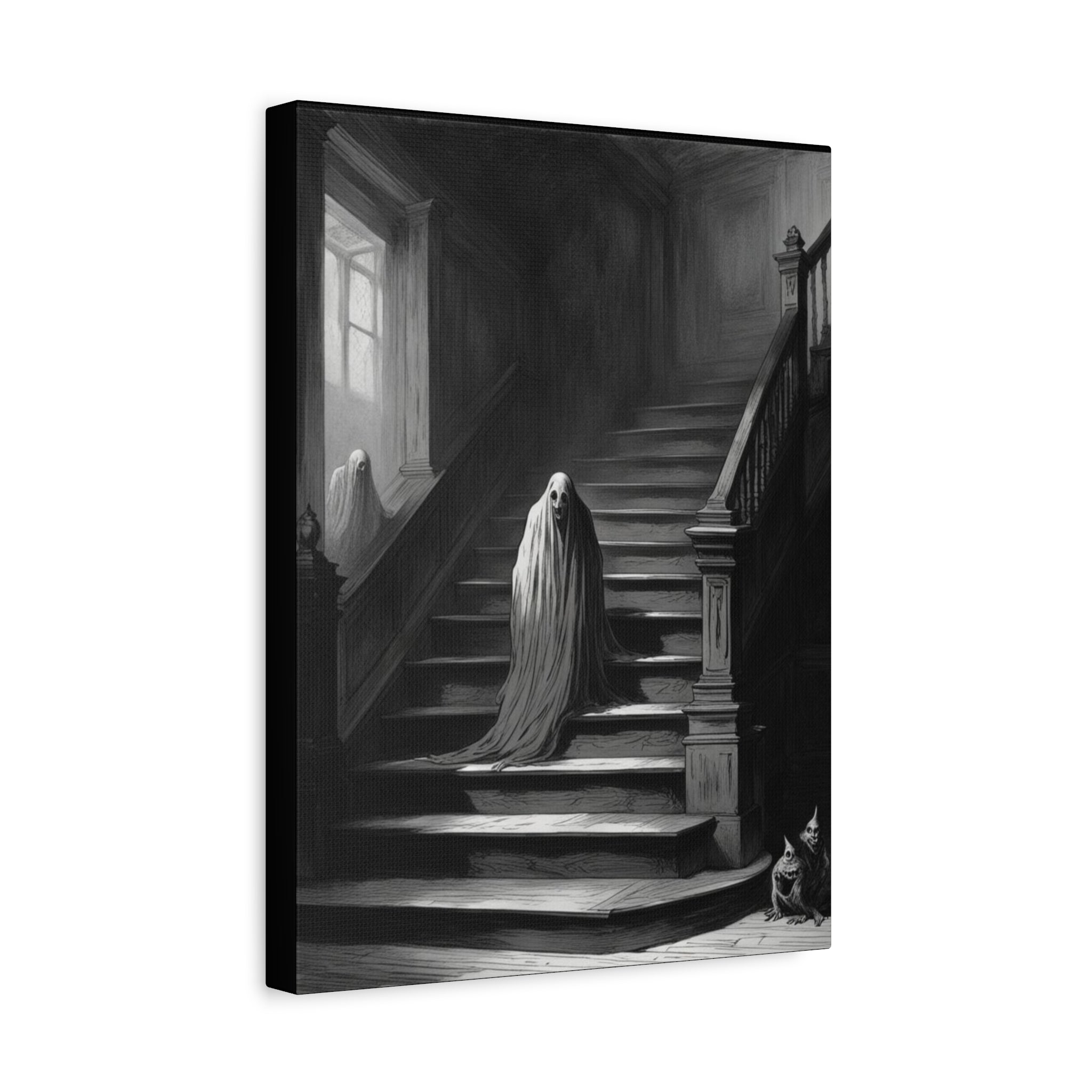 Haunted Staircase Canvas Art, Black and White Wall Decor, Gothic Home Decor, Spooky Halloween Artwork, Unique Gift for Horror Lovers