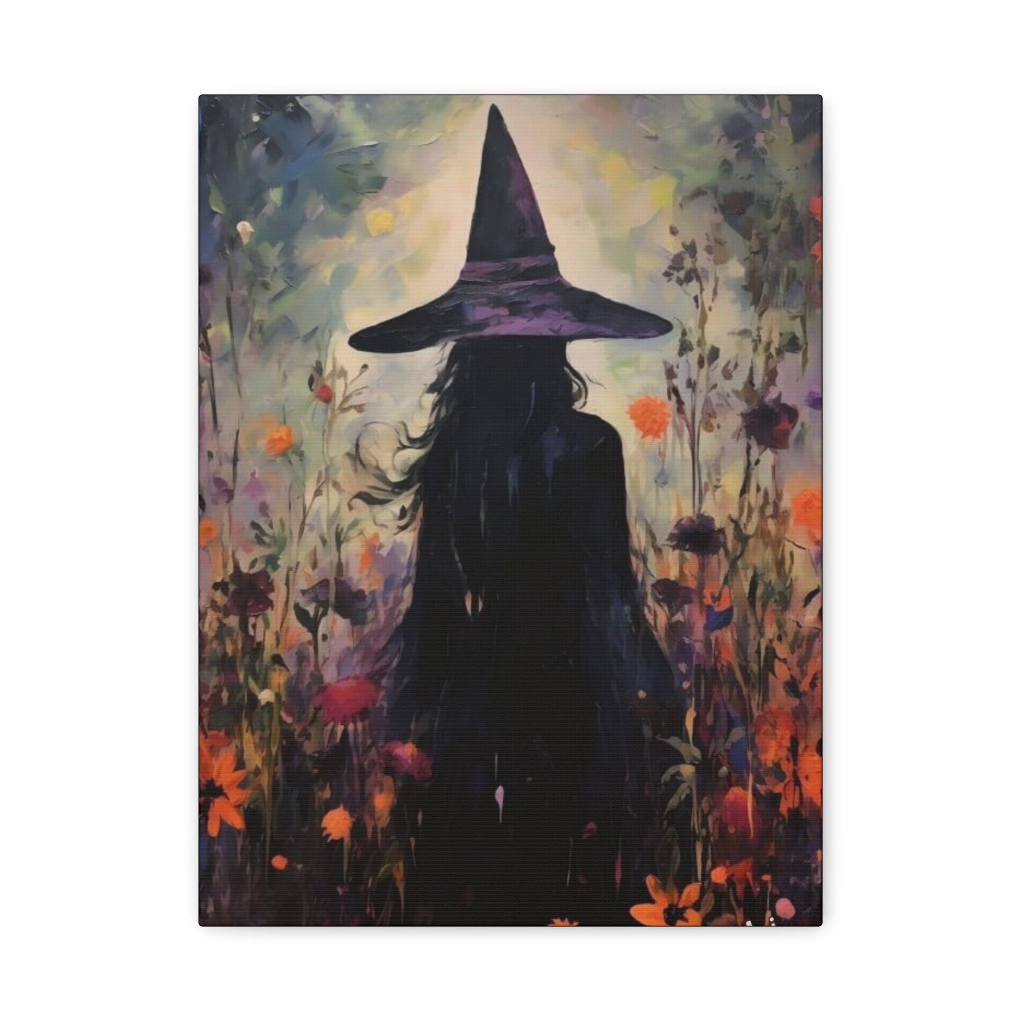 Fall Canvas Wall Art Print - Witch Silhouette in Floral Field, Mystical Home Decor, Boho Aesthetic Art, Perfect Gift for Halloween, Witchy [...]