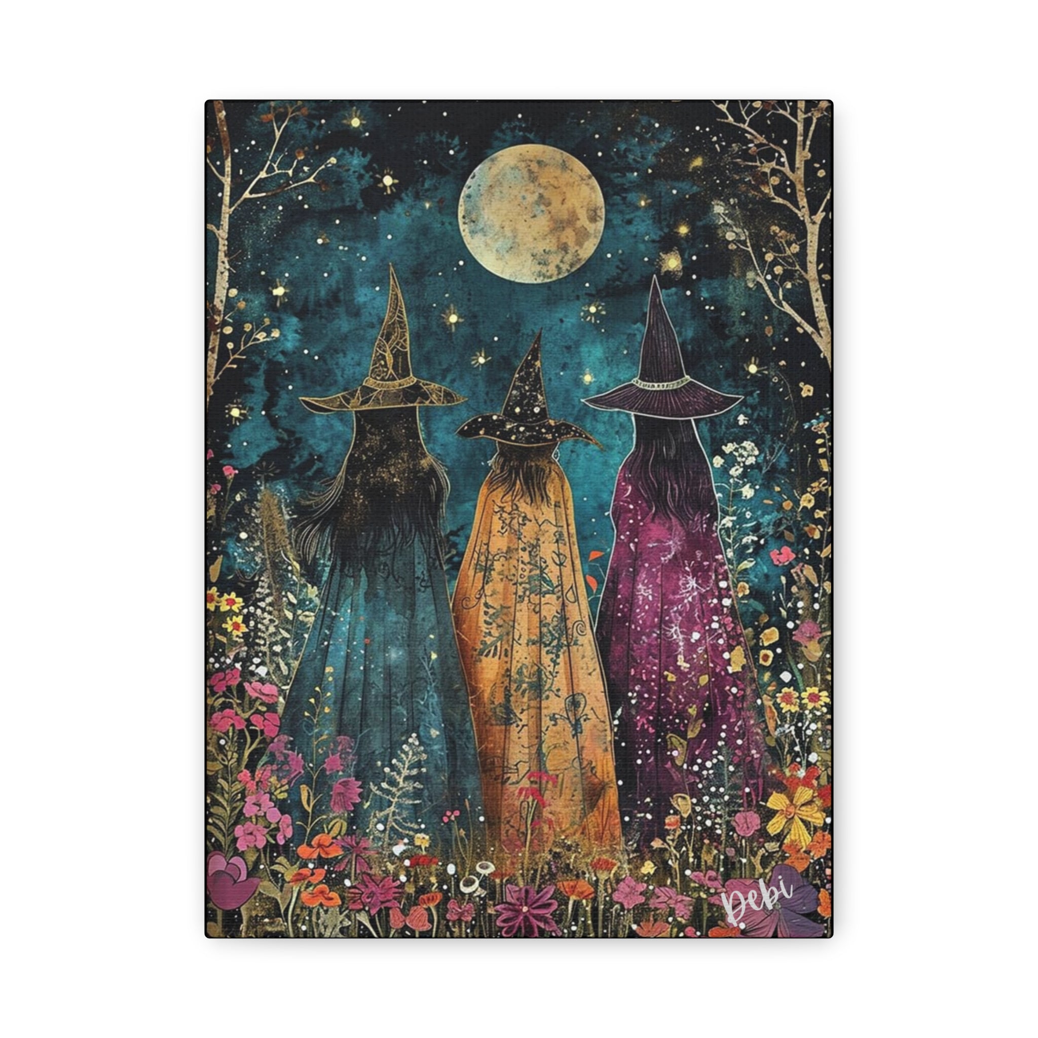 Full moon Trio Canvas Wall Art, Halloween Decor, Boho Home Decor, Mystic Wall Hanging, Witchy Artwork, Gift for Witches