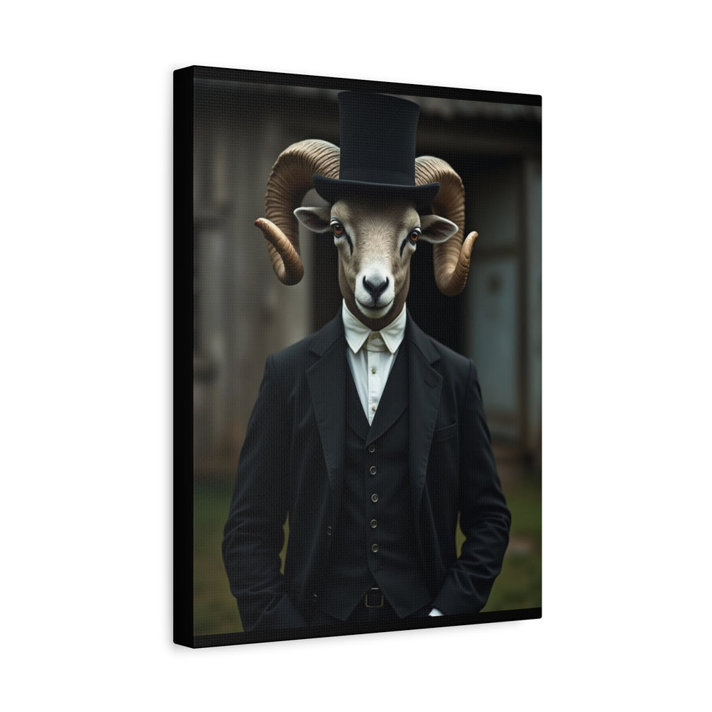 Folk Horror Ram Stylish Canvas Wall Art, Modern Home Decor, Unique Gift for Animal Lovers, Quirky Art Piece, Ideal for Lazy Days