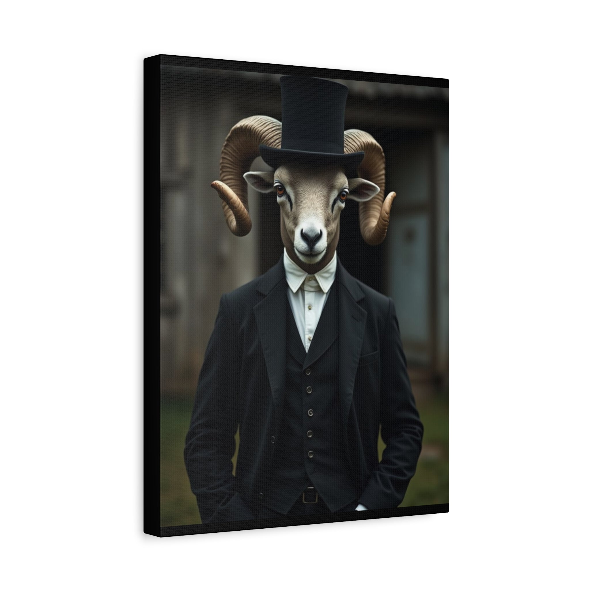 Folk Horror Ram Stylish Canvas Wall Art, Modern Home Decor, Unique Gift for Animal Lovers, Quirky Art Piece, Ideal for Lazy Days