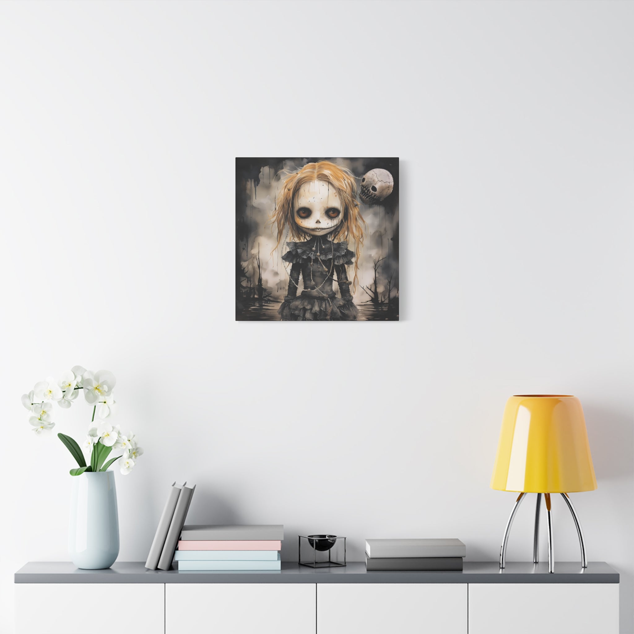 Creepy Doll Art Canvas, Gothic Wall Decor, Dark Aesthetic, Halloween Decor, Unique Home Print, Spooky Living Room Art