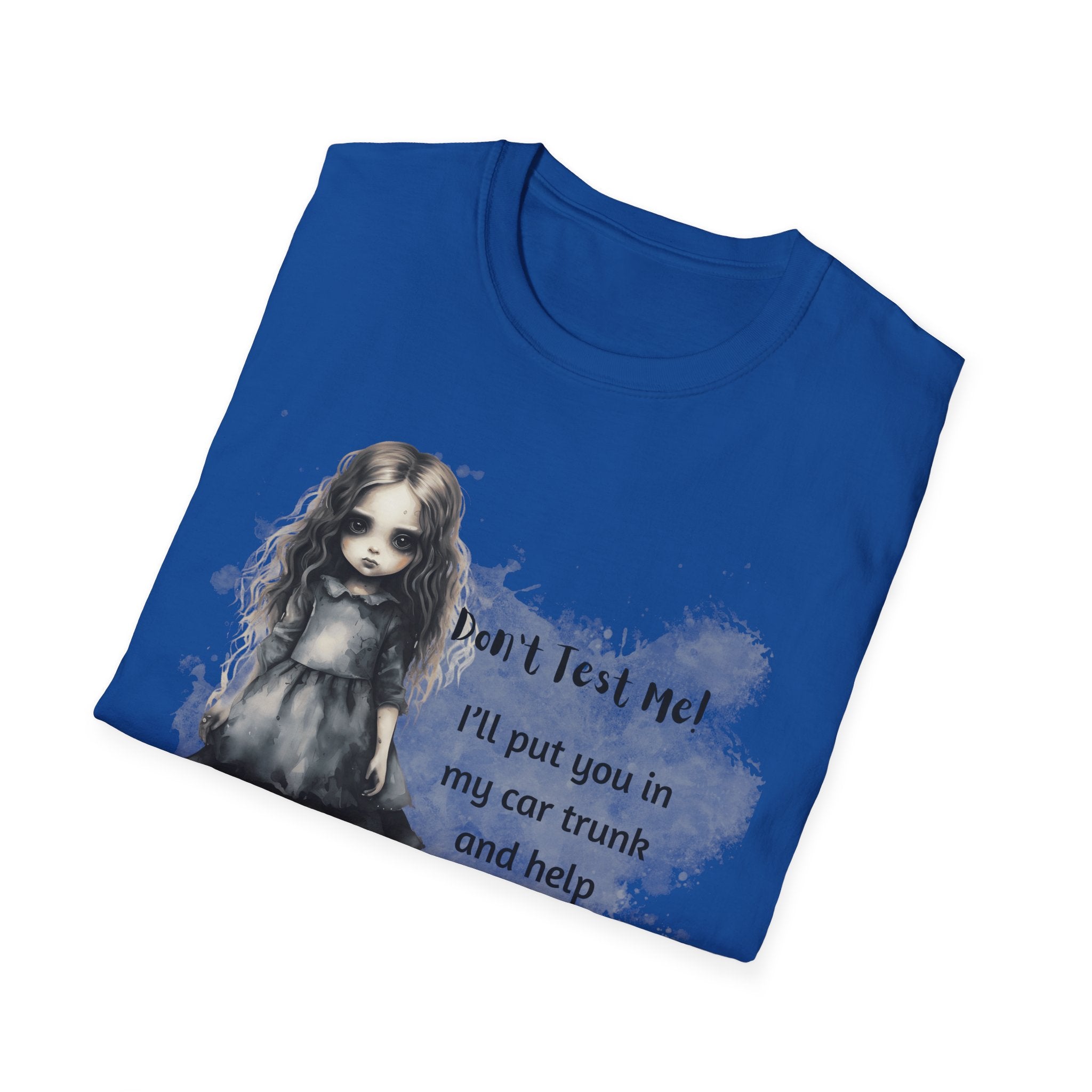Creepy Doll  Humor T-Shirt, Unisex Softstyle Tee, Quirky Graphic Shirt, Halloween Outfit, Unique Gift Idea, Funny Apparel