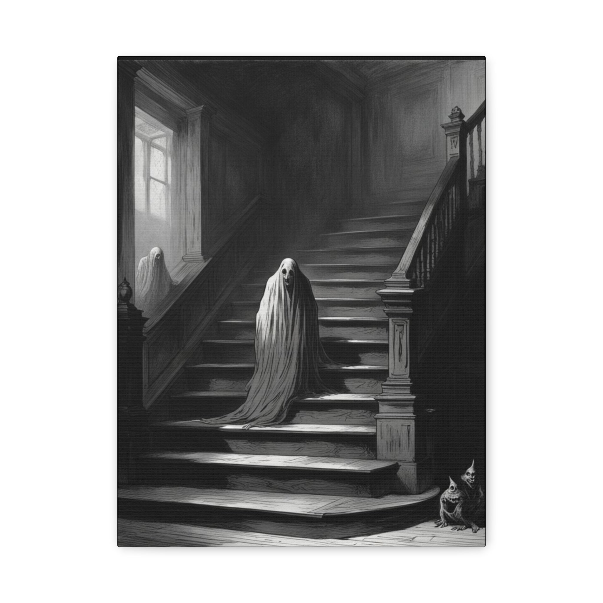 Haunted Staircase Canvas Art, Black and White Wall Decor, Gothic Home Decor, Spooky Halloween Artwork, Unique Gift for Horror Lovers