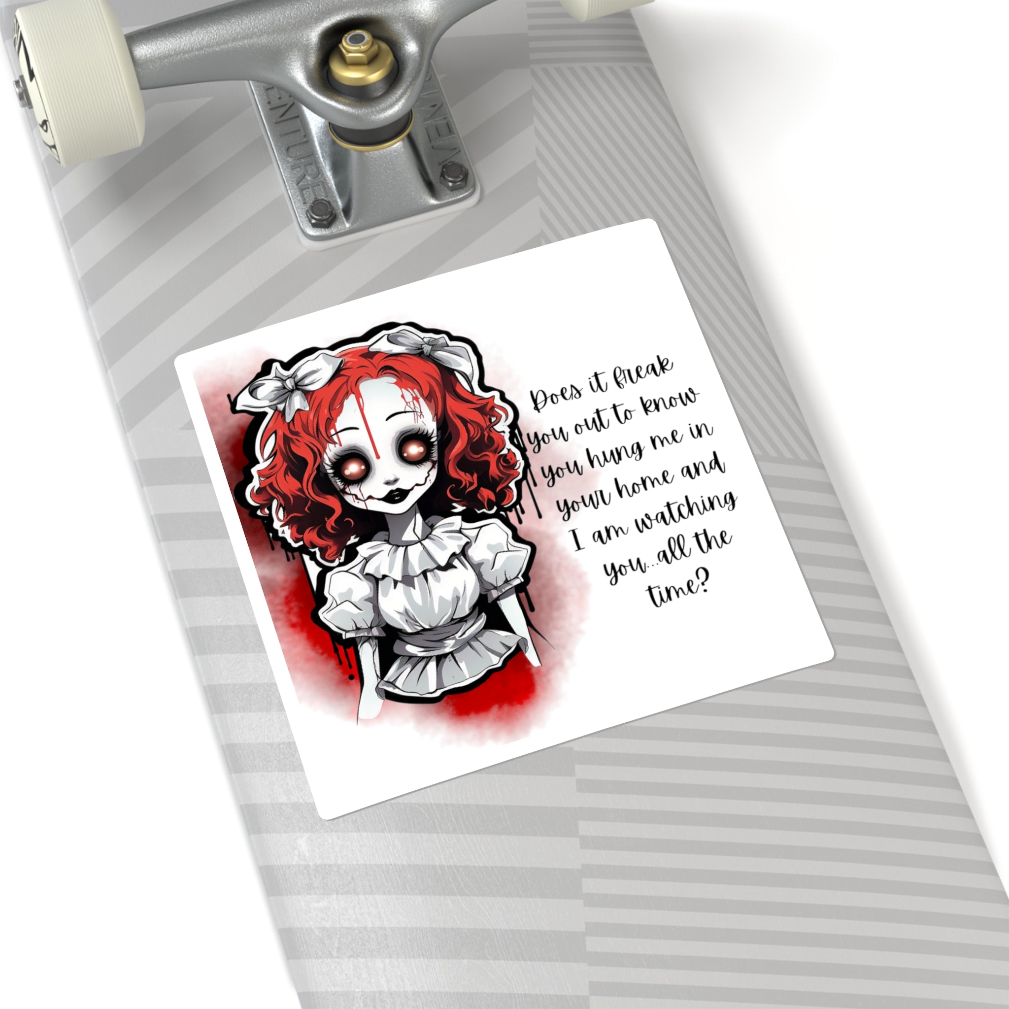 Creepy Doll Square Stickers | Spooky Decor, Laptop Stickers, Halloween Gifts, Home Decor, Unique Wall Art