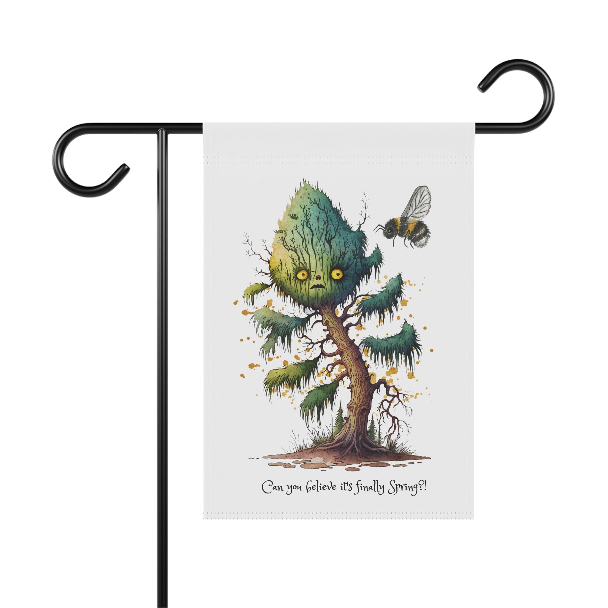 Creepy Garden and House Banner, Spring Decor, Outdoor Flag, Garden Art, Whimsical Flower Banner, Seasonal Decoration, Nature Themed