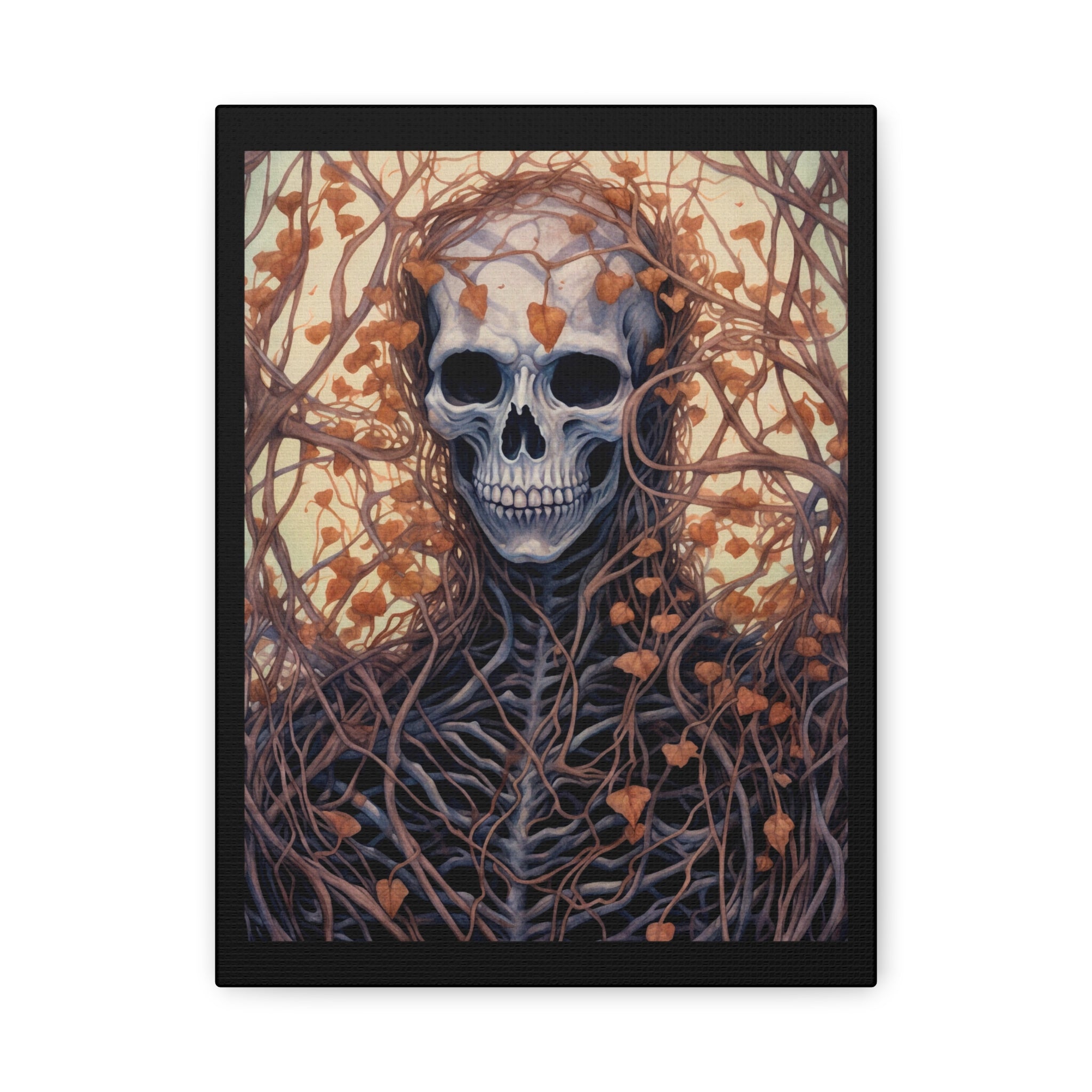 Vines Gothic Skeleton Wall Art Canvas, Spooky Home Decor, Fall Aesthetic, Halloween Art, Unique Gothic Gift