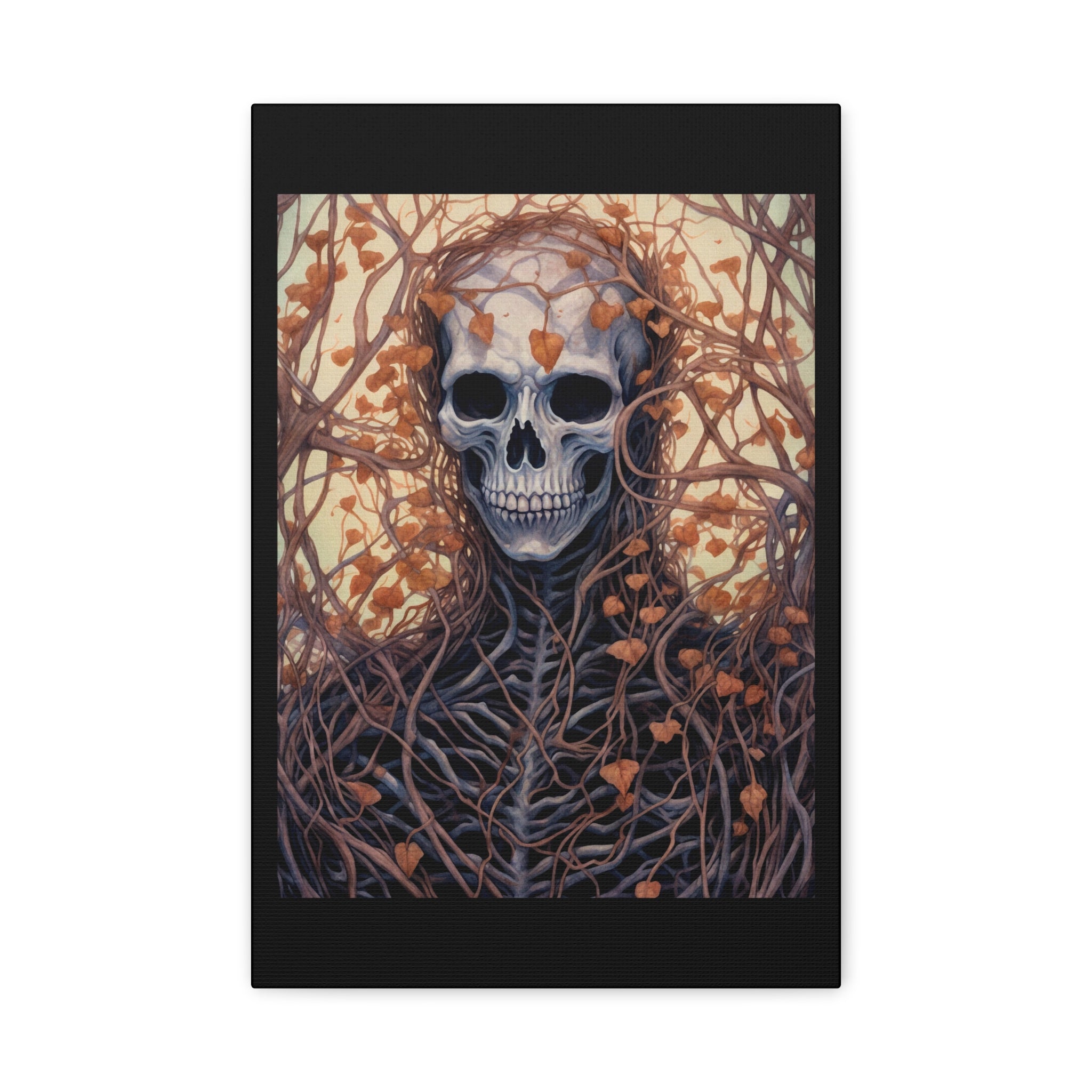 Vines Gothic Skeleton Wall Art Canvas, Spooky Home Decor, Fall Aesthetic, Halloween Art, Unique Gothic Gift