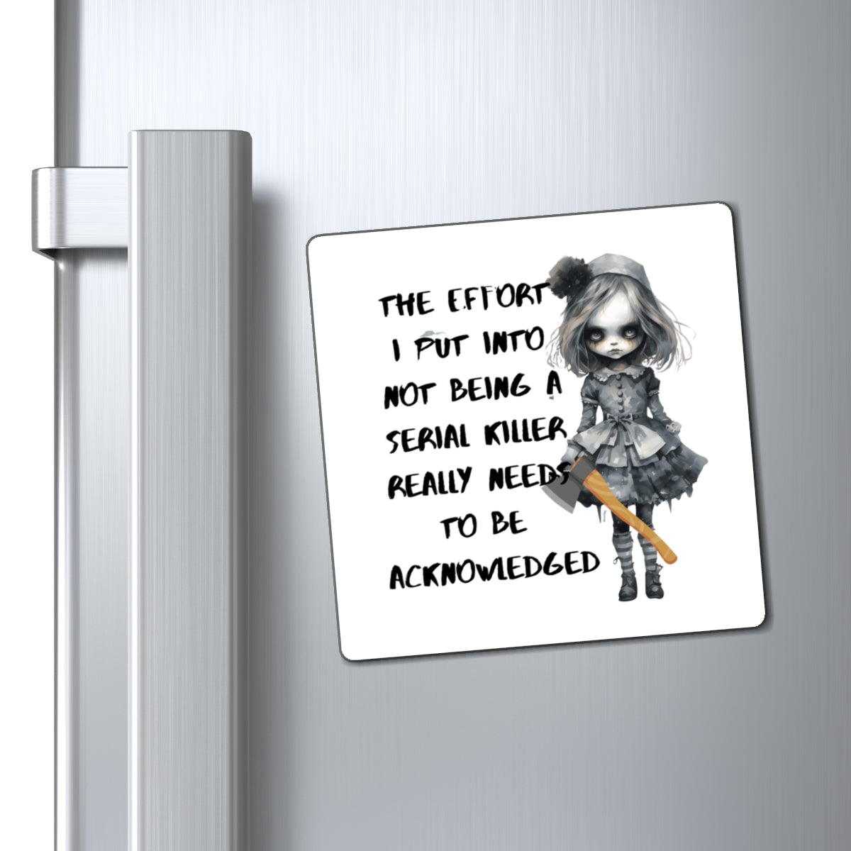 Creepy Doll Magnet: Acknowledgment of Effort | Quirky Home Decor, Gift for Her, Kitchen Accent, Dark Aesthetic, Funny Collectible