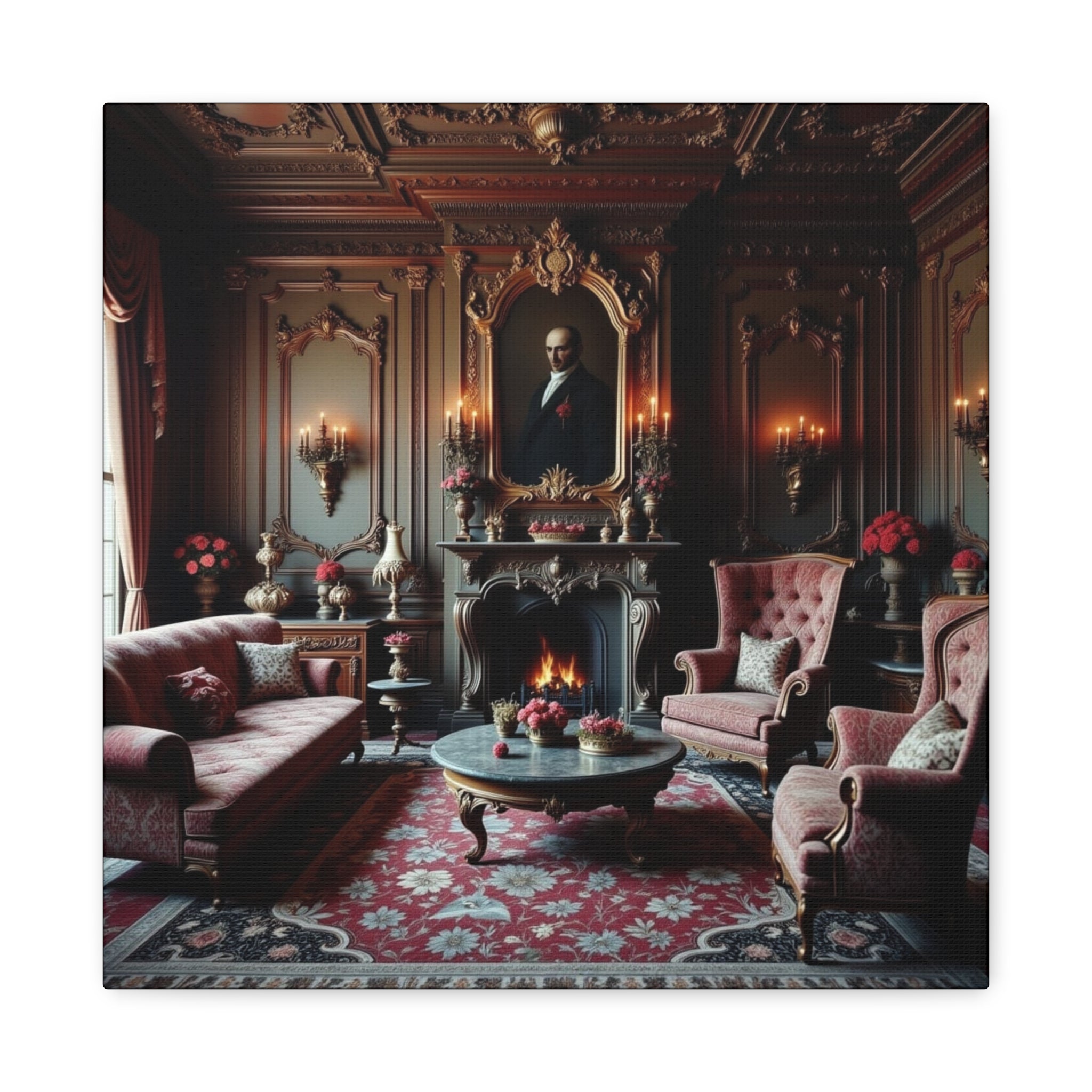 The Parlor Stretched Canvas Art, Vintage Home Decor, Wall Art, Living Room Decor, Classic Artwork for Art Lovers, Gift for Holidays