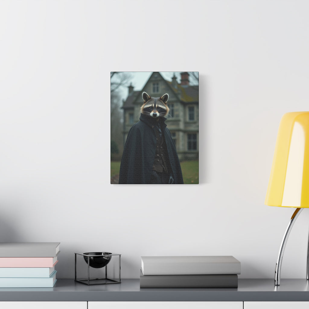 Folk Horror Raccoon Art Canvas, Raccoon Decor, Unique Wall Art, Home Aesthetic, Quirky Animal Portrait, Gift for Animal Lovers