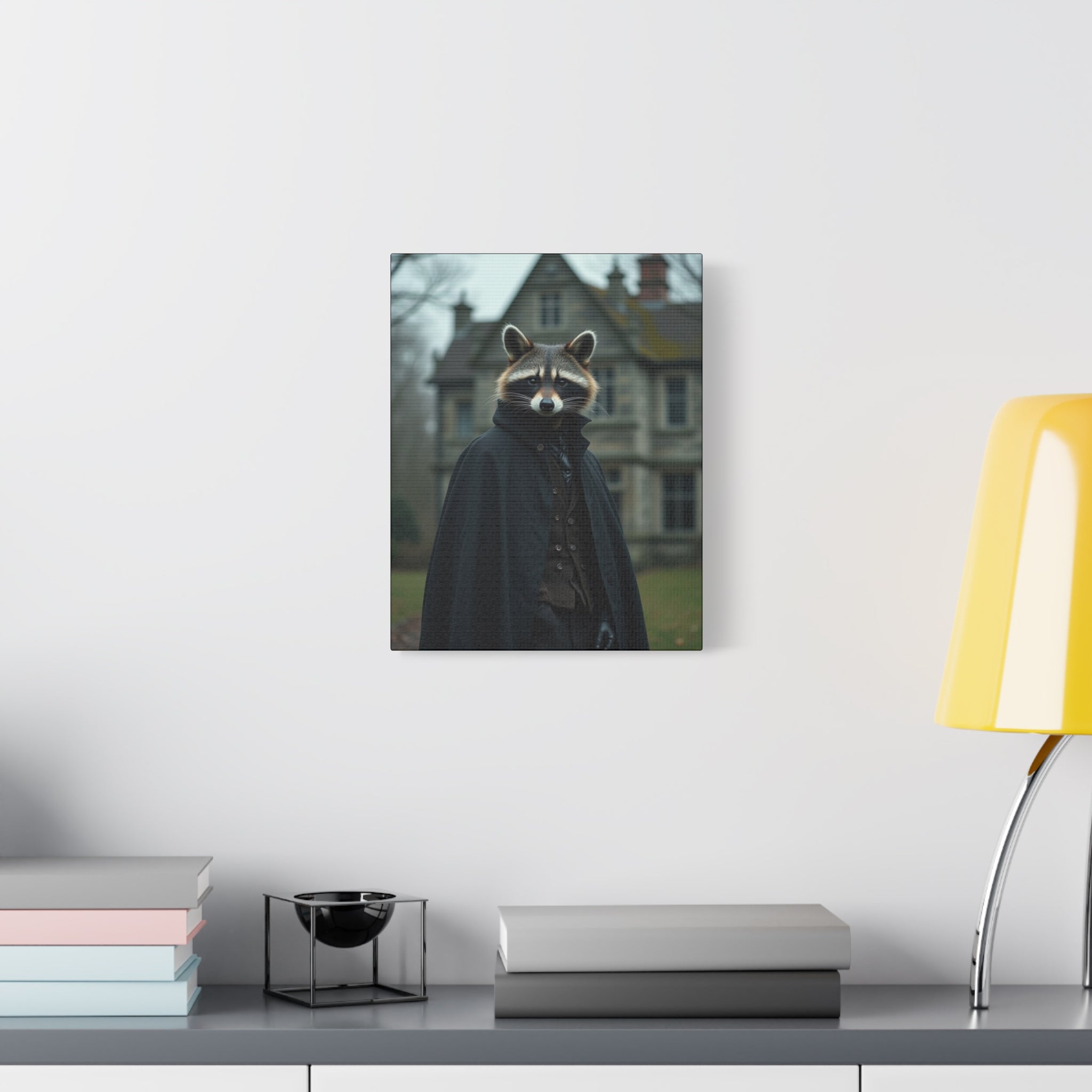 Folk Horror Raccoon Art Canvas, Raccoon Decor, Unique Wall Art, Home Aesthetic, Quirky Animal Portrait, Gift for Animal Lovers
