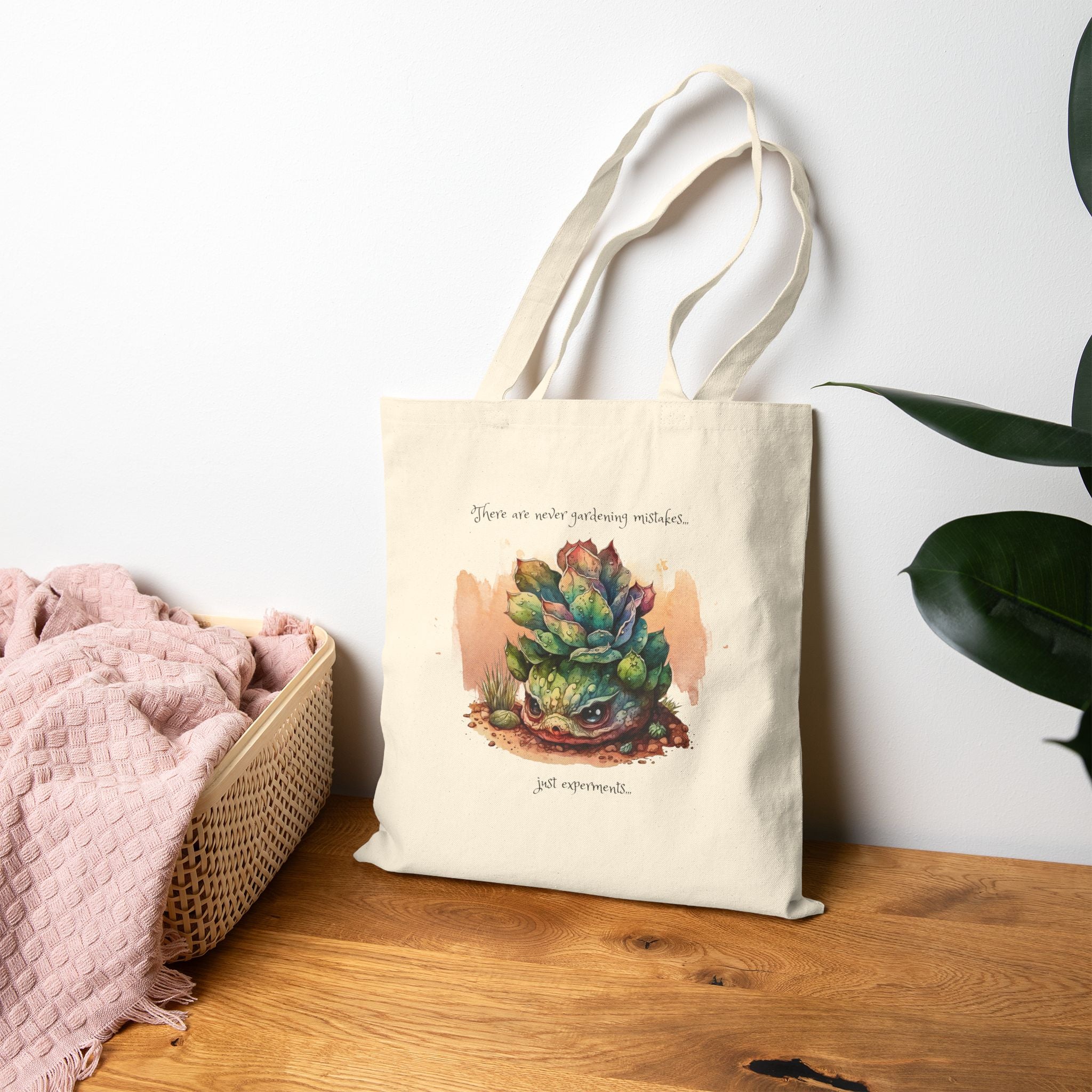 Creepy Garden Succulent Art Cotton Canvas Tote Bag, Eco-Friendly Tote, Plant Lover Gift, Reusable Grocery Bag, Botanical Print Shopping Bag