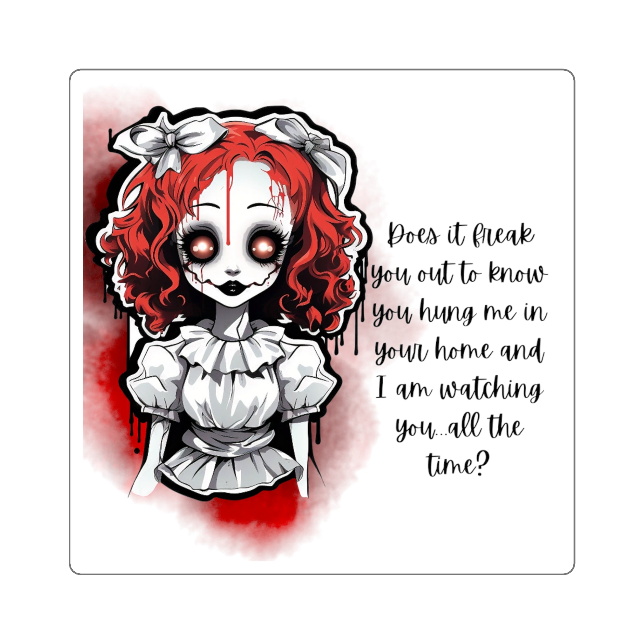 Creepy Doll Square Stickers | Spooky Decor, Laptop Stickers, Halloween Gifts, Home Decor, Unique Wall Art