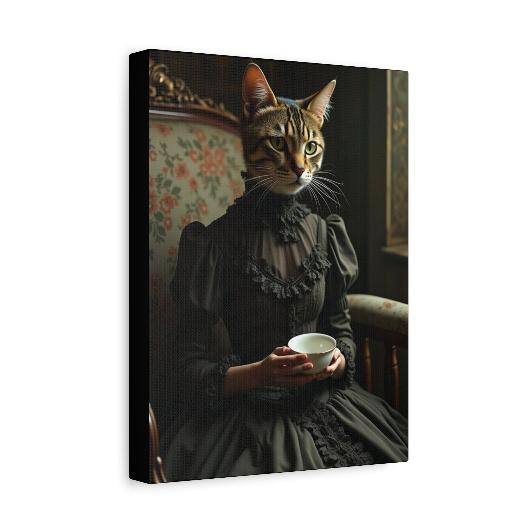 Folk Horror Cat Canvas Art, Whimsical Home Decor, Gift for Cat Lovers, Unique Wall Art, Vintage Style Decoration, Cat Illustration Print