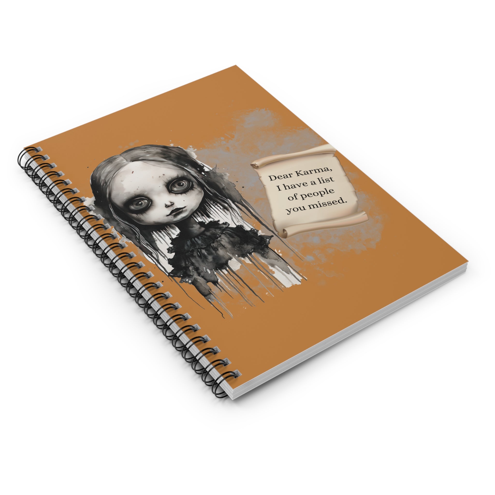 Creepy Doll Spiral Notebook - Ruled Line, Haunted Journal for Creatives, Witchcraft Supplies, Gift for Halloween, Unique Gift Idea