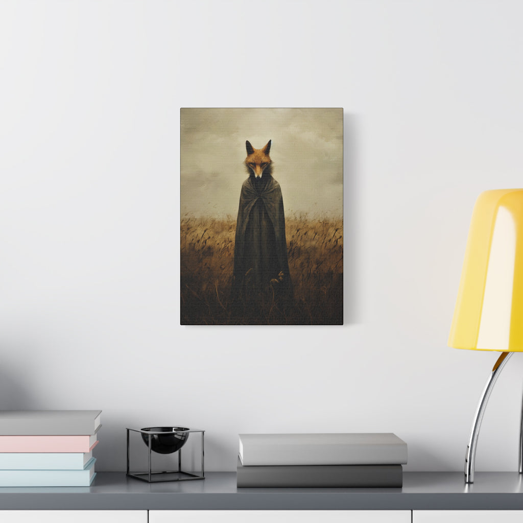Folk Horror Fox Canvas Wall Art, Animal Artwork, Nature Decor, Living Room, Gift for Animal Lovers, Home Wall Decoration
