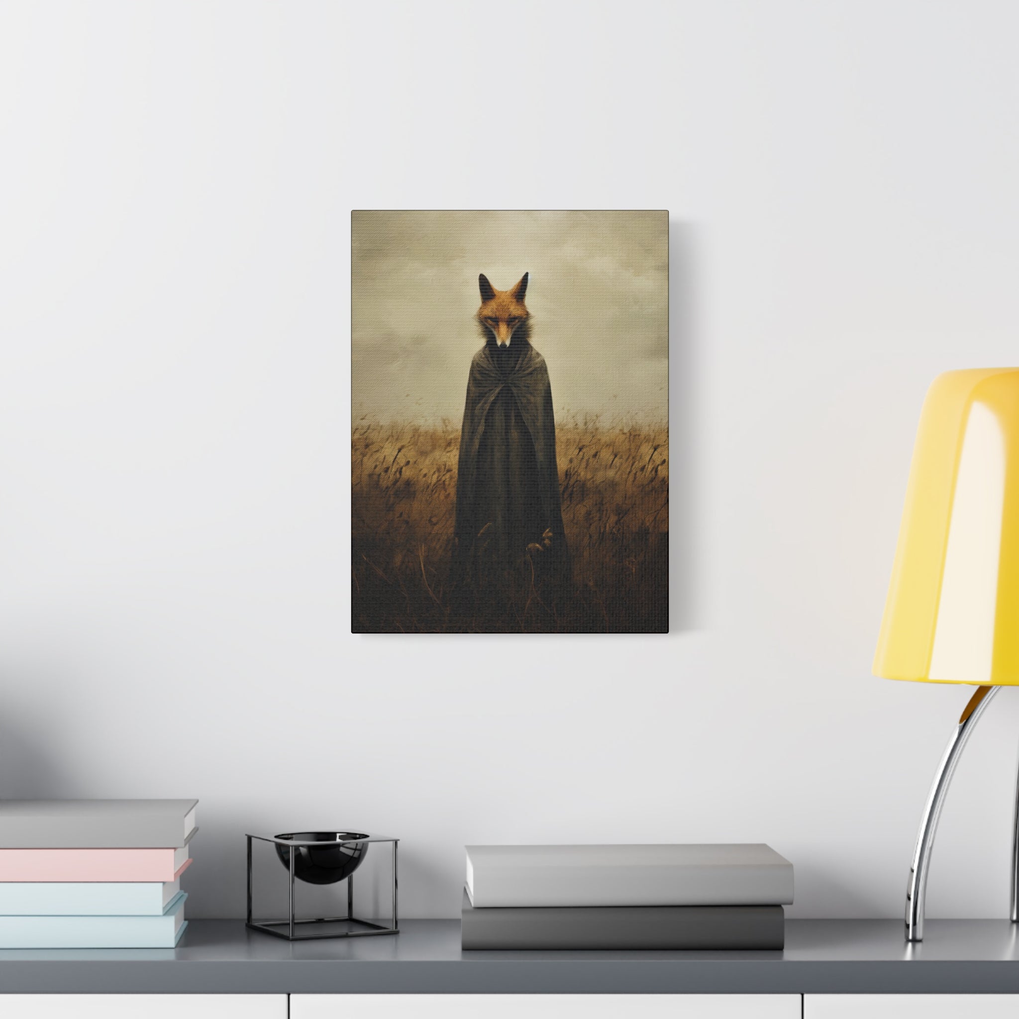 Folk Horror Fox Canvas Wall Art, Animal Artwork, Nature Decor, Living Room, Gift for Animal Lovers, Home Wall Decoration