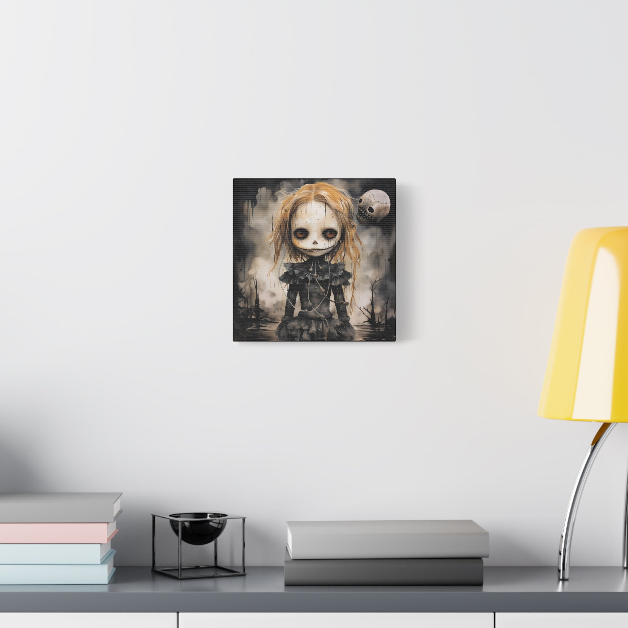 Creepy Doll Art Canvas, Gothic Wall Decor, Dark Aesthetic, Halloween Decor, Unique Home Print, Spooky Living Room Art
