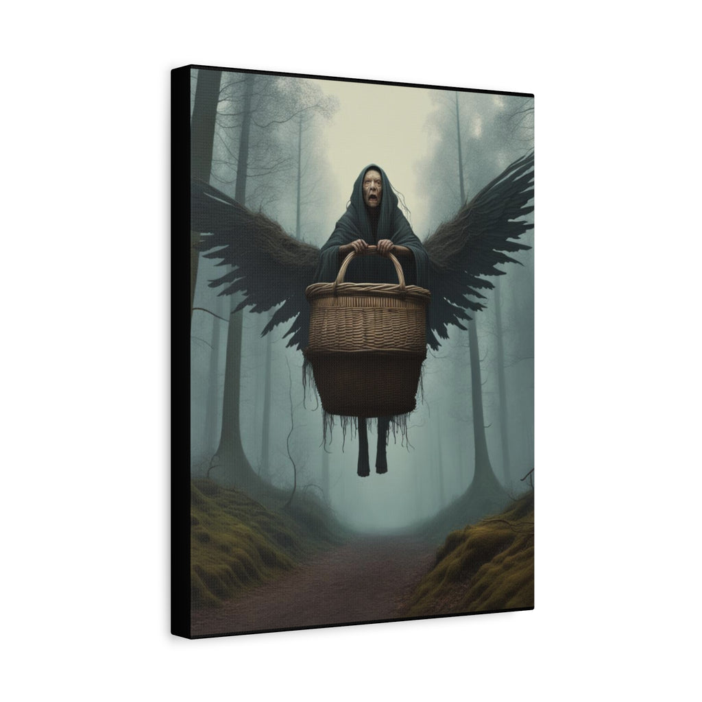 Baba Yaga Wall Art Canvas, Dark Angel Decor, Gothic Home Decor, Unique Gift for Art Lovers, Witchy Wall Art, Mysterious Art Print