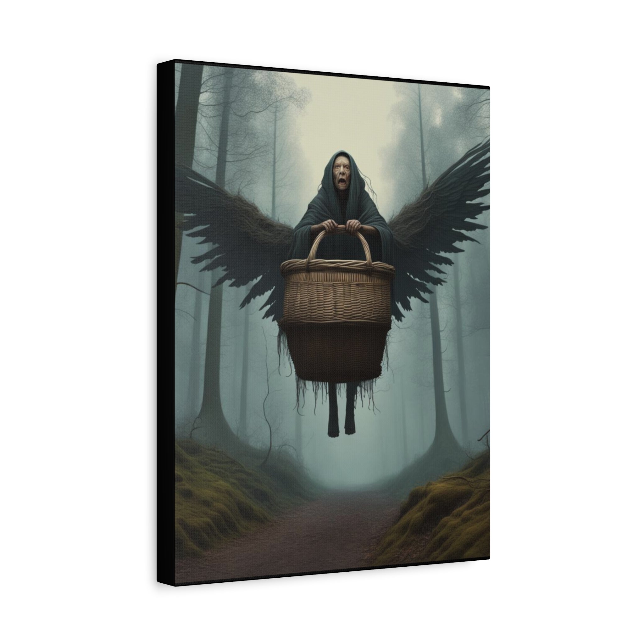 Baba Yaga Wall Art Canvas, Dark Angel Decor, Gothic Home Decor, Unique Gift for Art Lovers, Witchy Wall Art, Mysterious Art Print