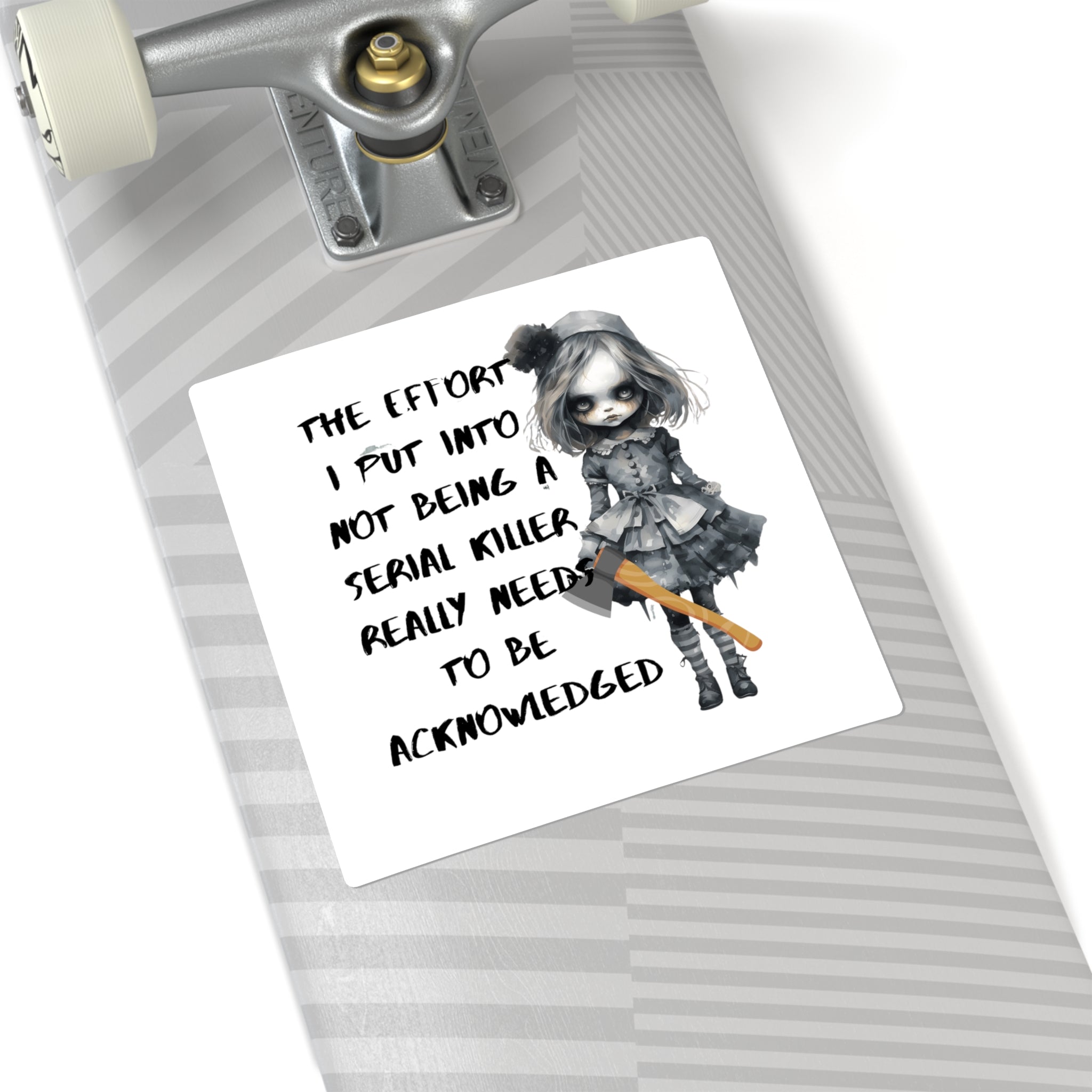 Creepy Doll Square Stickers - Dark Humor, Quirky Decals for Laptops, Journals, Gifts, Halloween Decor, Gothic Aesthetic