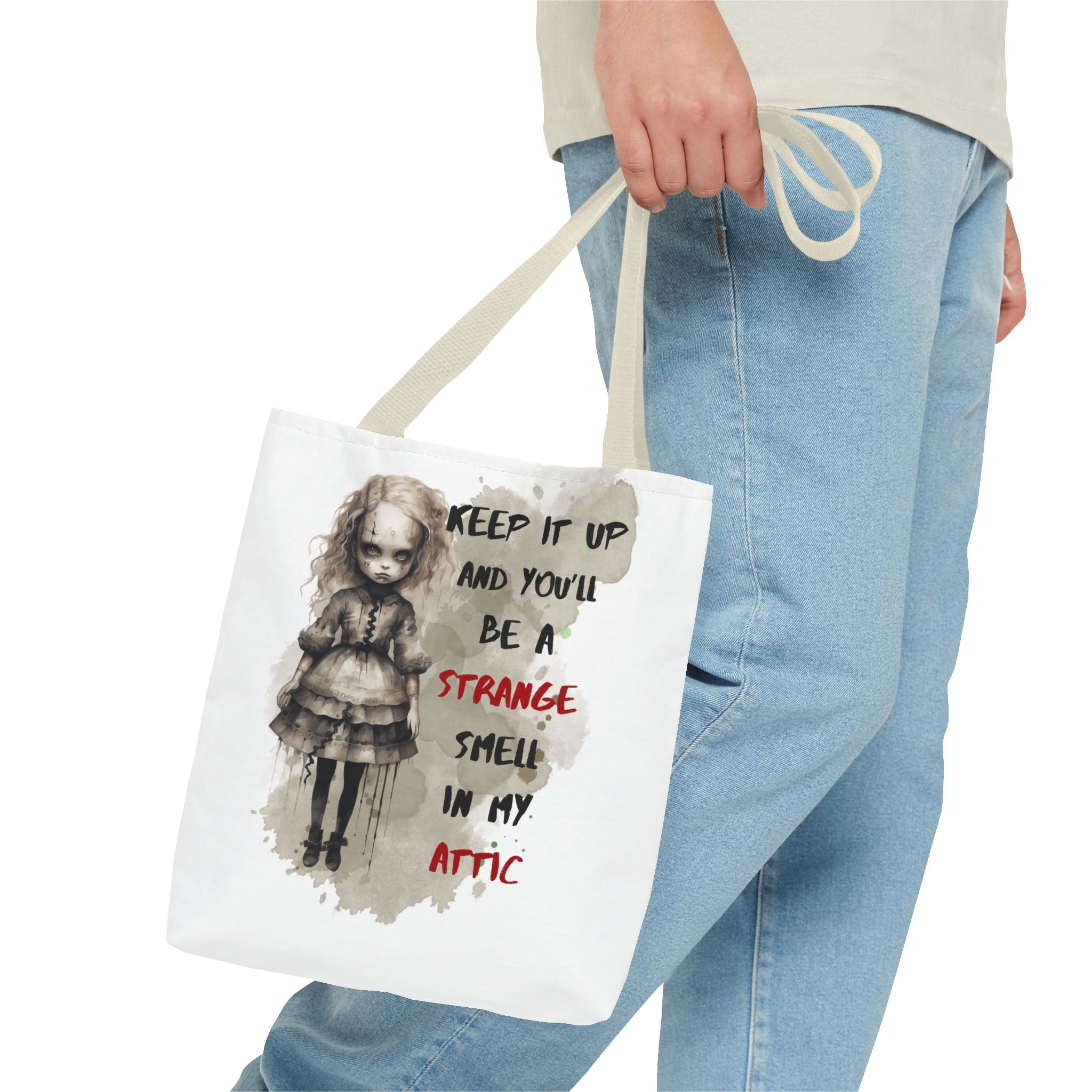 Strange Smell in My Attic Tote Bag, Gothic Eco-Friendly Tote, Witchy Canvas Bag, Unique Gift for Horror Fans, Halloween Essential