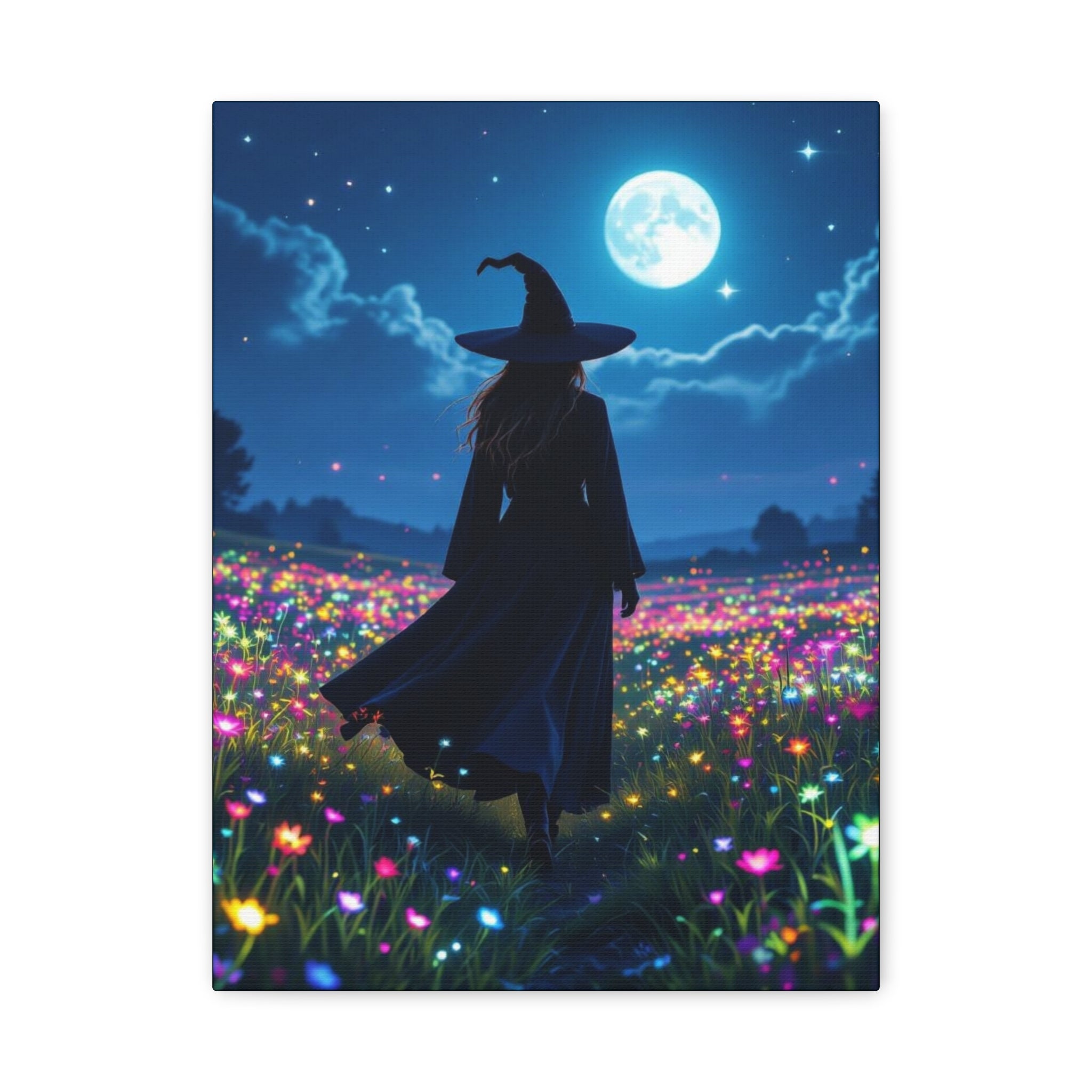 The Night Vale Canvas Print, Enchanted Wall Art, Moonlit Landscape, Halloween Decor, Gift for Witch Lovers