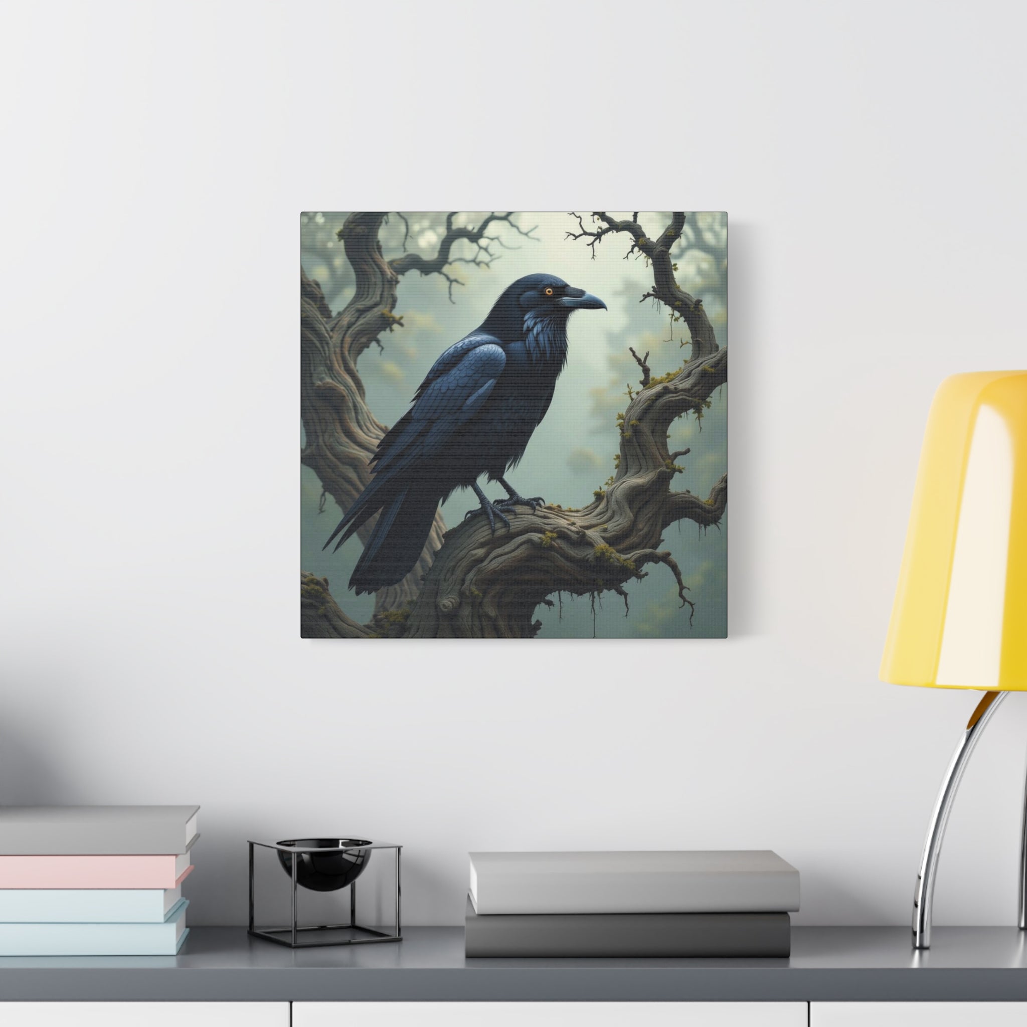 Mystical Raven Canvas Art, Black Bird Wall Decor, Gothic Home Accent, Halloween Decoration, Nature Artwork