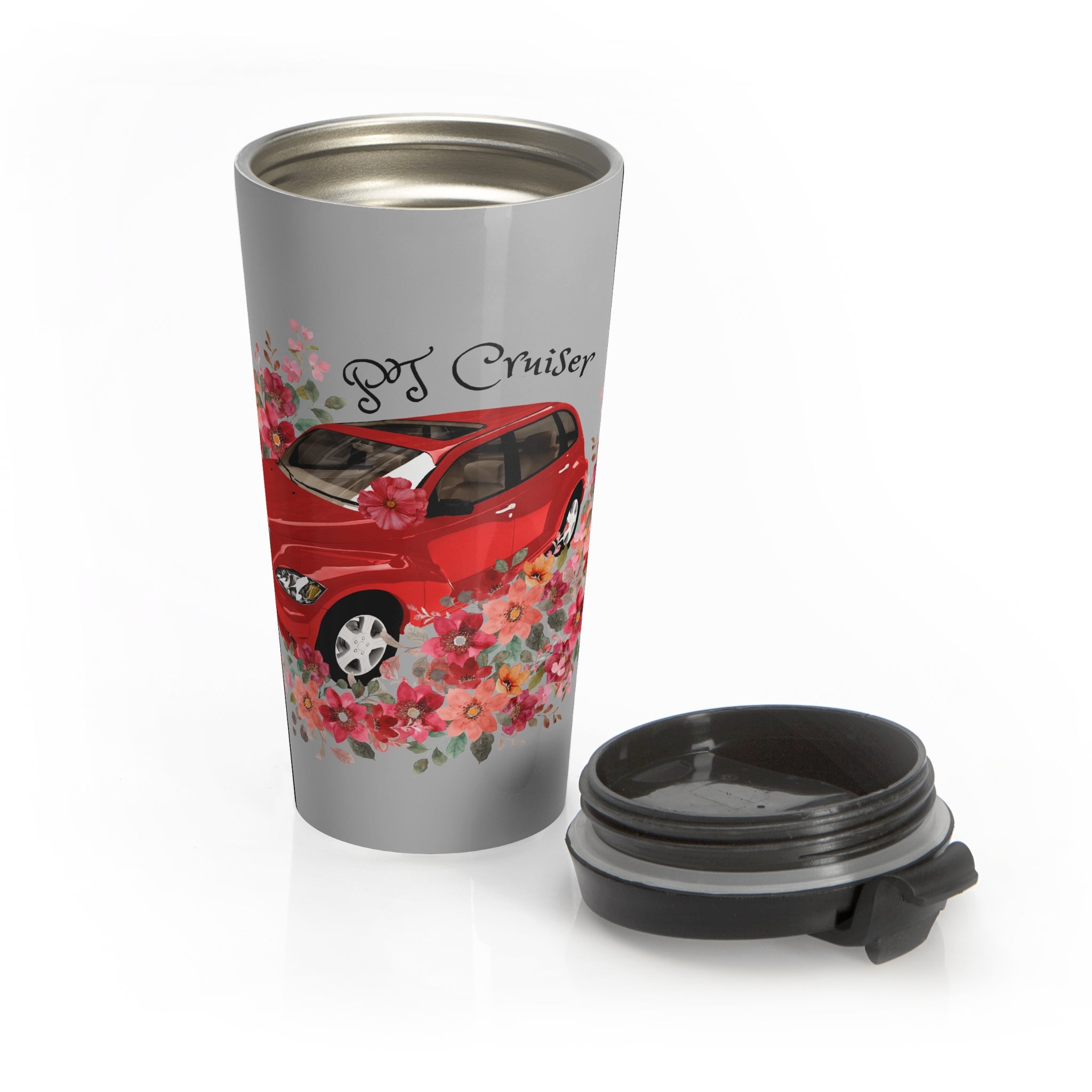 Floral PT Cruiser Travel Mug - Perfect for Car Lovers, Floral Gifts, Road Trips, Commuting, Eco-Friendly Travel Accessories