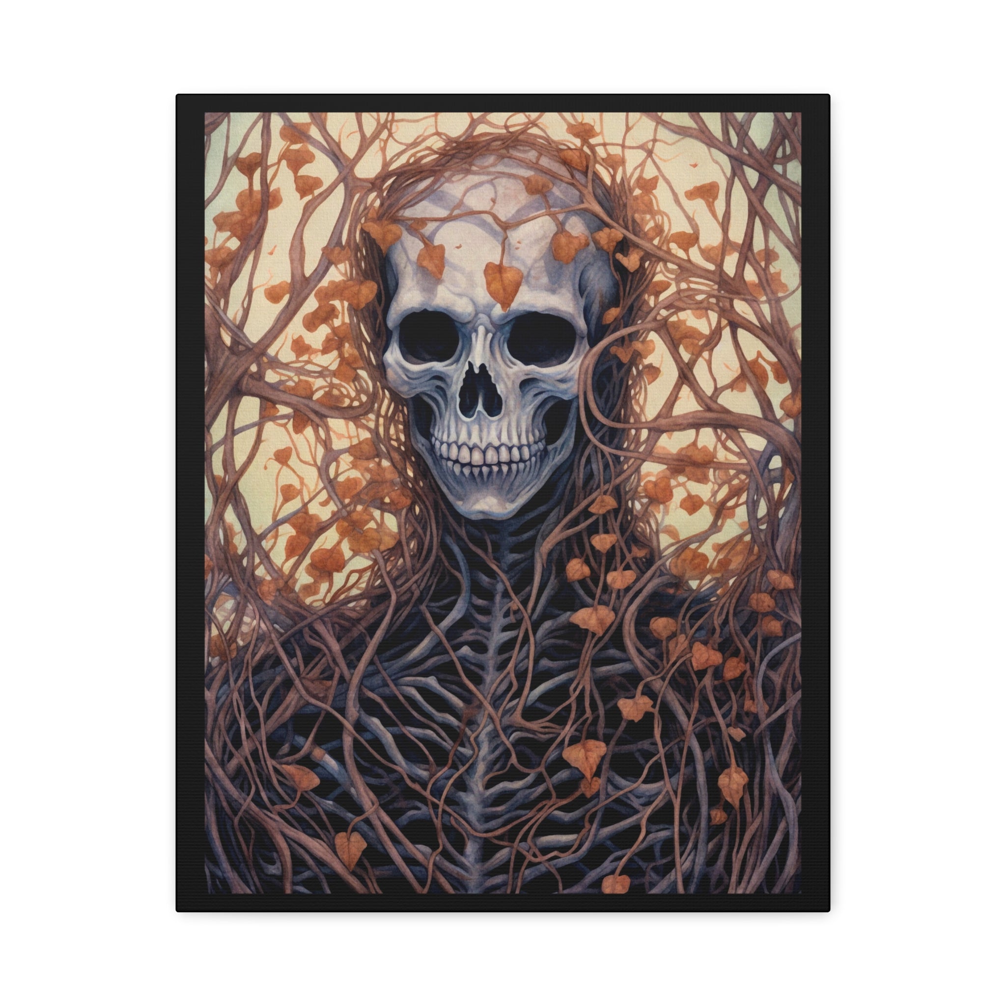 Vines Gothic Skeleton Wall Art Canvas, Spooky Home Decor, Fall Aesthetic, Halloween Art, Unique Gothic Gift