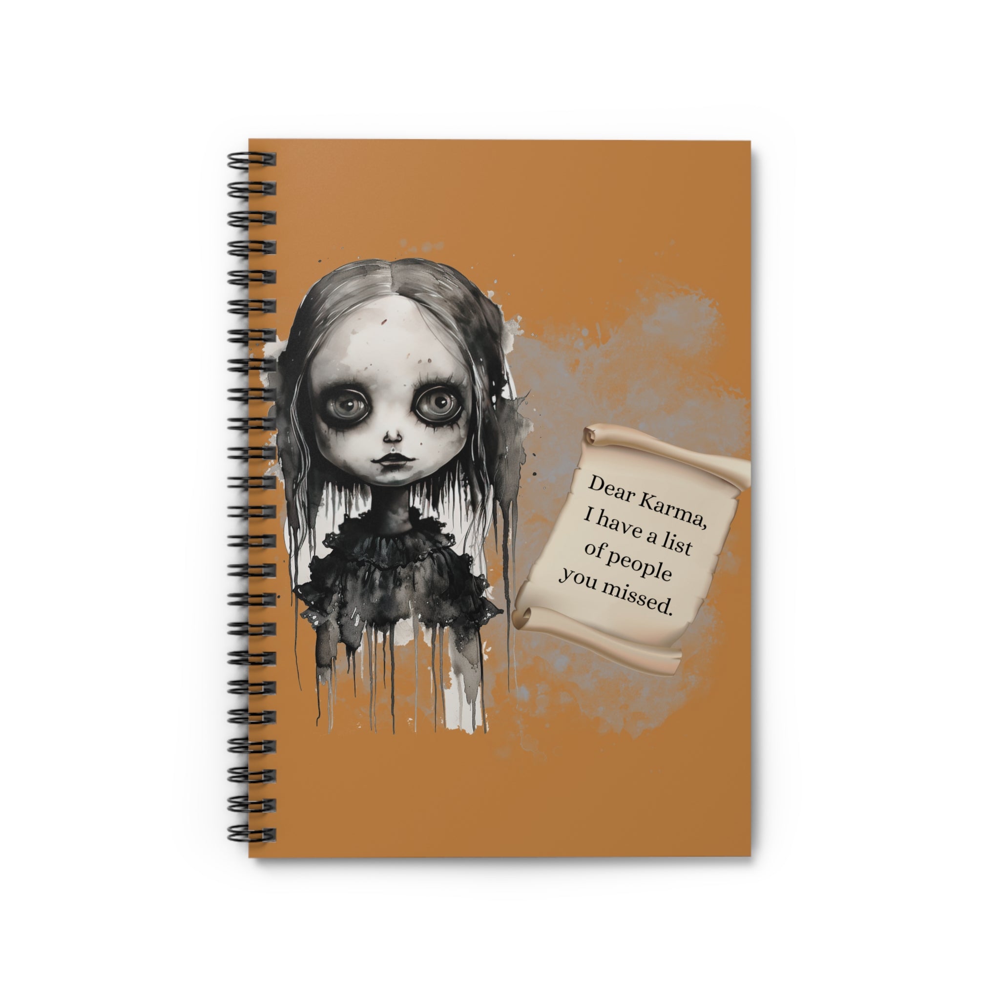 Creepy Doll Spiral Notebook - Ruled Line, Haunted Journal for Creatives, Witchcraft Supplies, Gift for Halloween, Unique Gift Idea