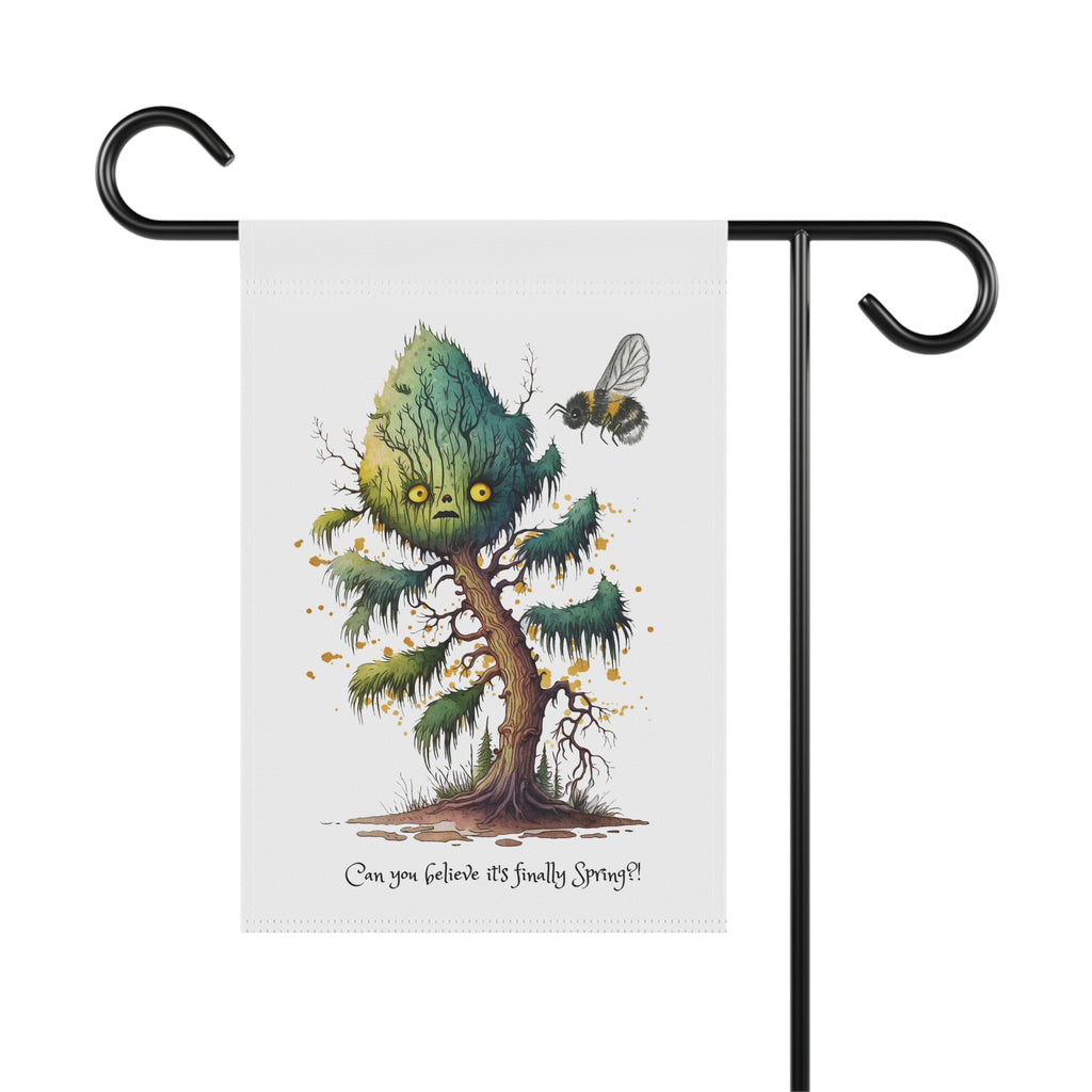 Creepy Garden and House Banner, Spring Decor, Outdoor Flag, Garden Art, Whimsical Flower Banner, Seasonal Decoration, Nature Themed