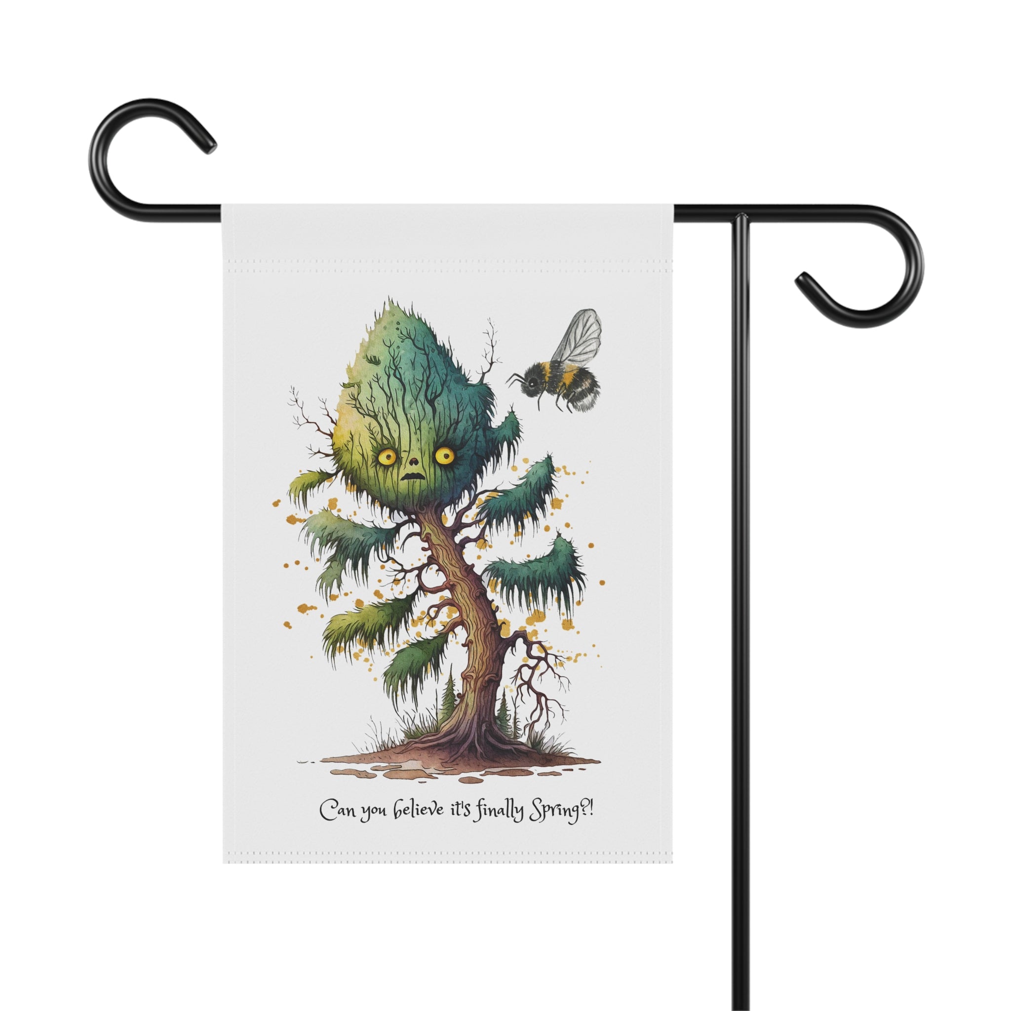 Creepy Garden and House Banner, Spring Decor, Outdoor Flag, Garden Art, Whimsical Flower Banner, Seasonal Decoration, Nature Themed