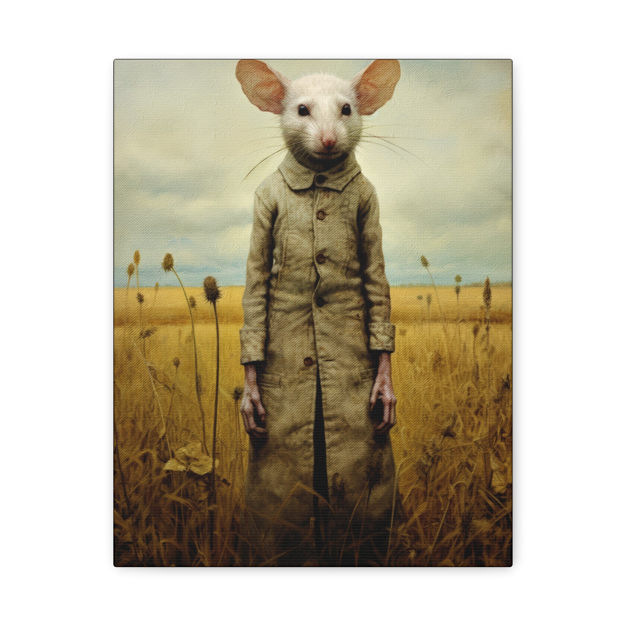 Folk Horror Mouse Canvas Print, Quirky Home Decor, Unique Gift, Art for Animal Lovers, Retro Aesthetic