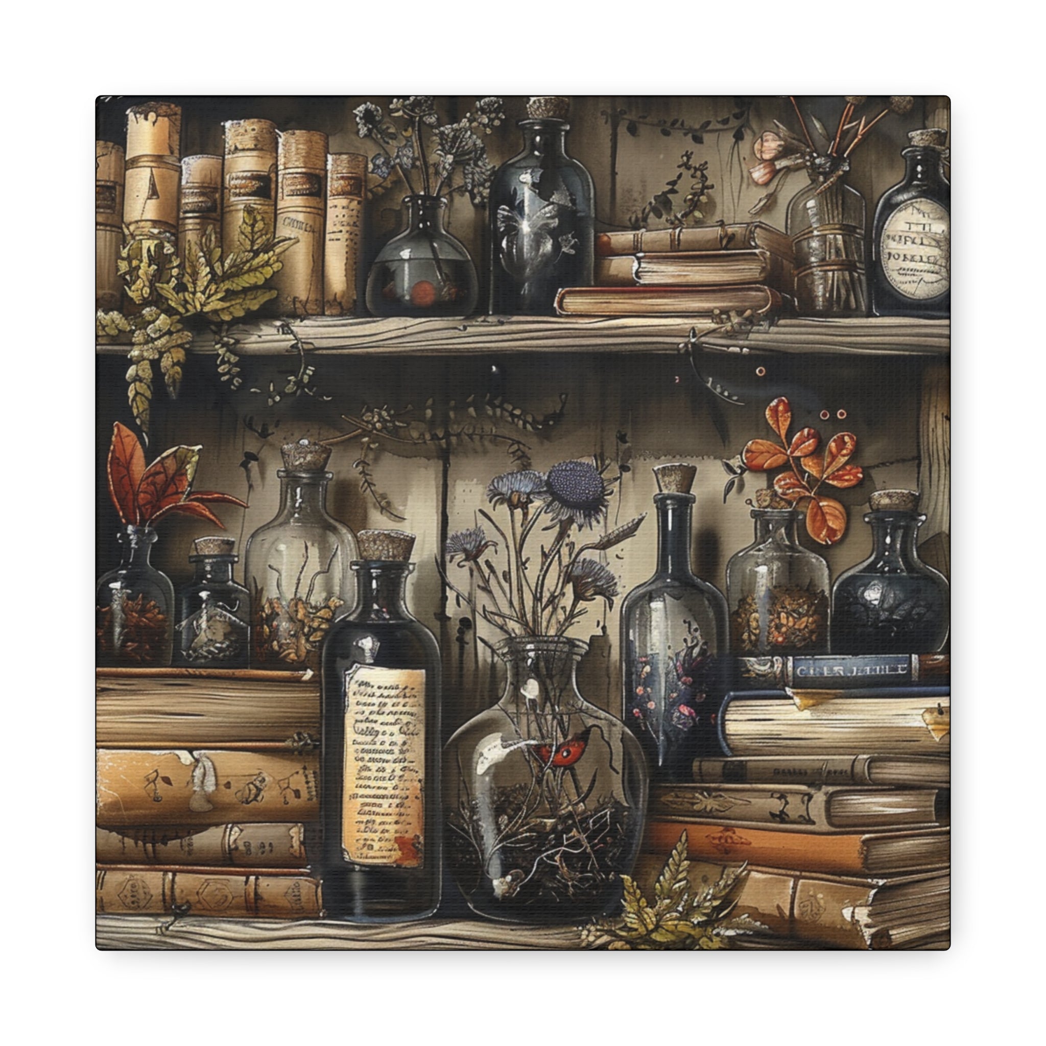 Vintage Bookstore Wall Art 3, Garden Decor, Black Bottle Artwork, Home Office Prints, Literary Gift, Cozy Aesthetic
