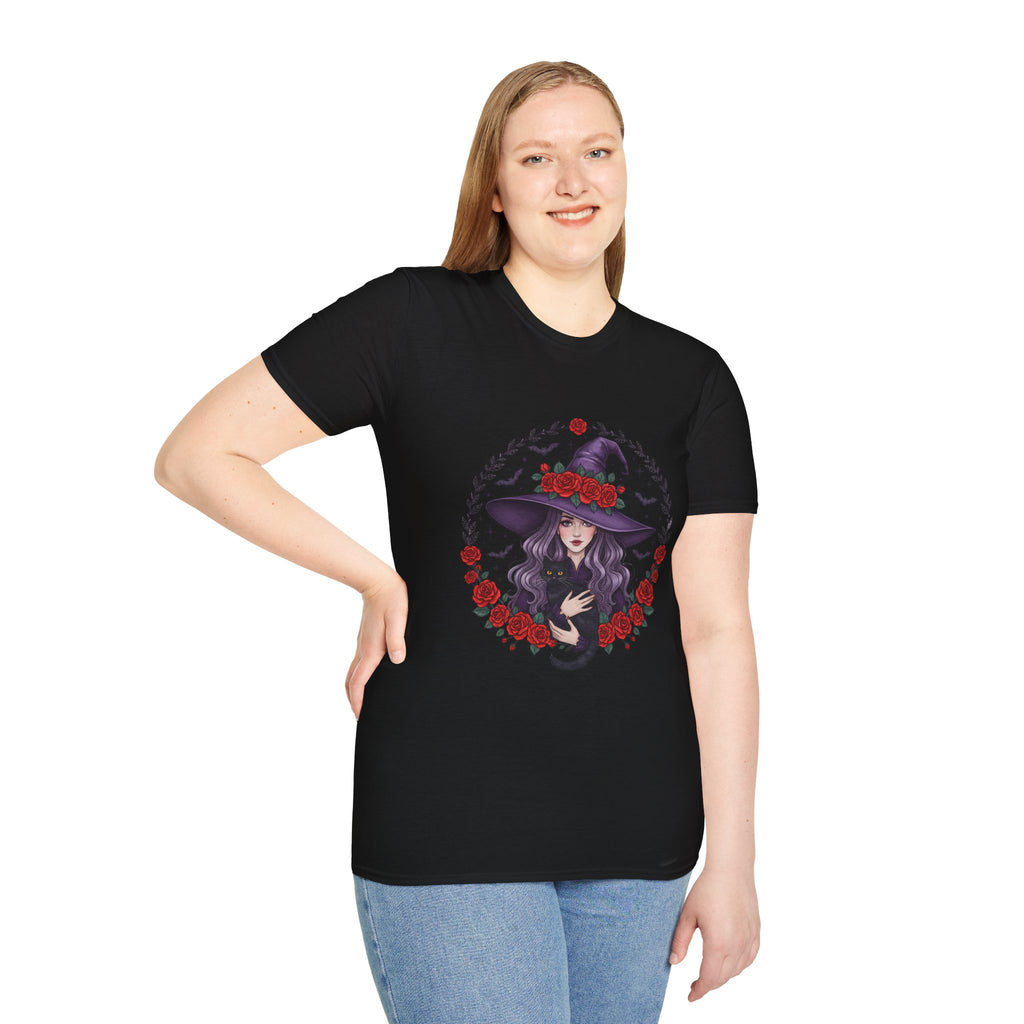 Witchy Floral T-Shirt for Every Occasion, Unisex Softstyle Tee, Halloween Gift, Cute Witch Shirt, Fashionable Tee, Everyday Style