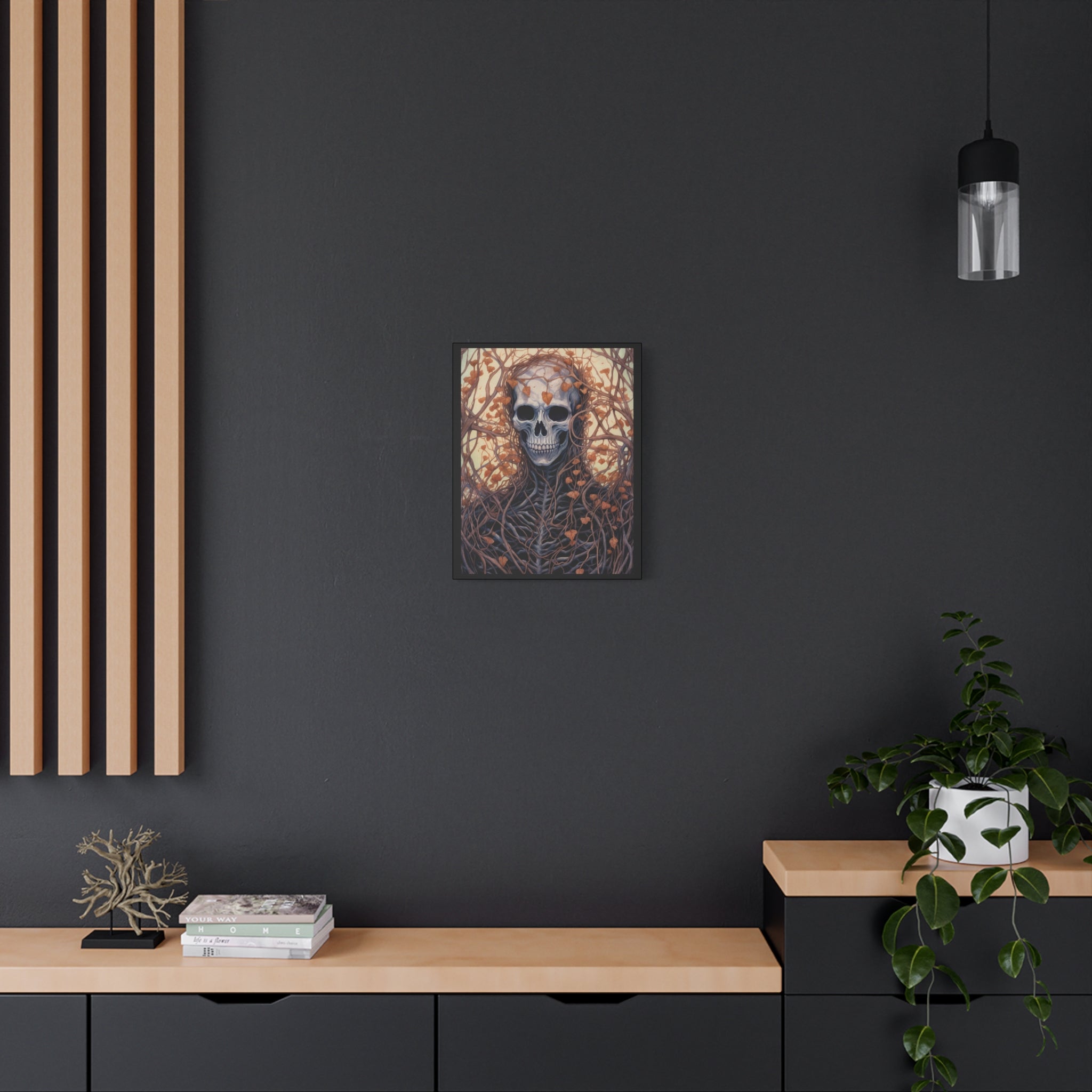 Vines Gothic Skeleton Wall Art Canvas, Spooky Home Decor, Fall Aesthetic, Halloween Art, Unique Gothic Gift