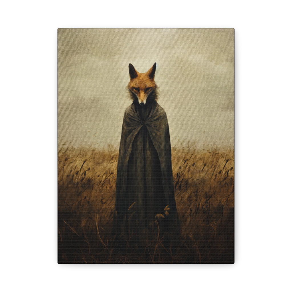 Folk Horror Fox Canvas Wall Art, Animal Artwork, Nature Decor, Living Room, Gift for Animal Lovers, Home Wall Decoration