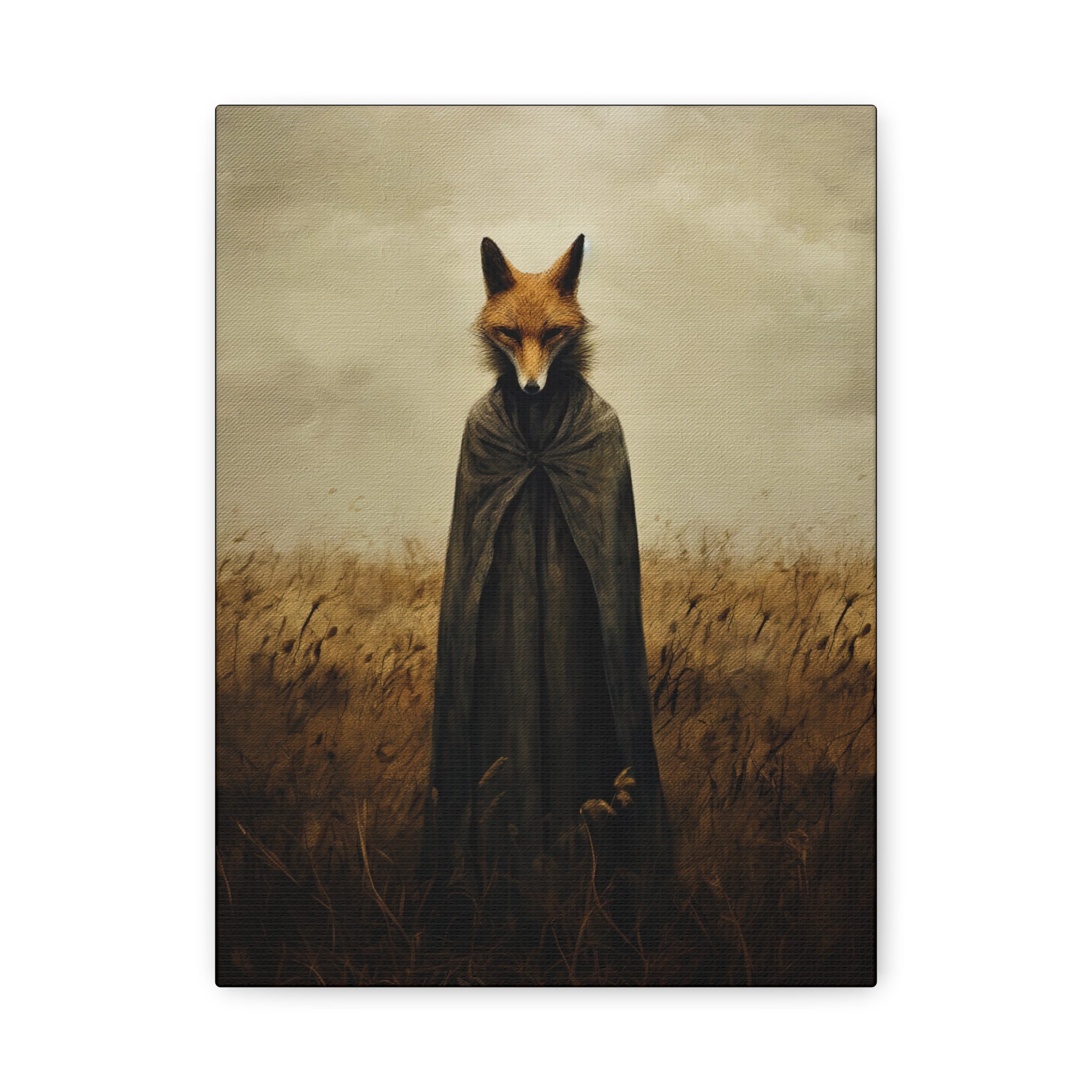 Folk Horror Fox Canvas Wall Art, Animal Artwork, Nature Decor, Living Room, Gift for Animal Lovers, Home Wall Decoration