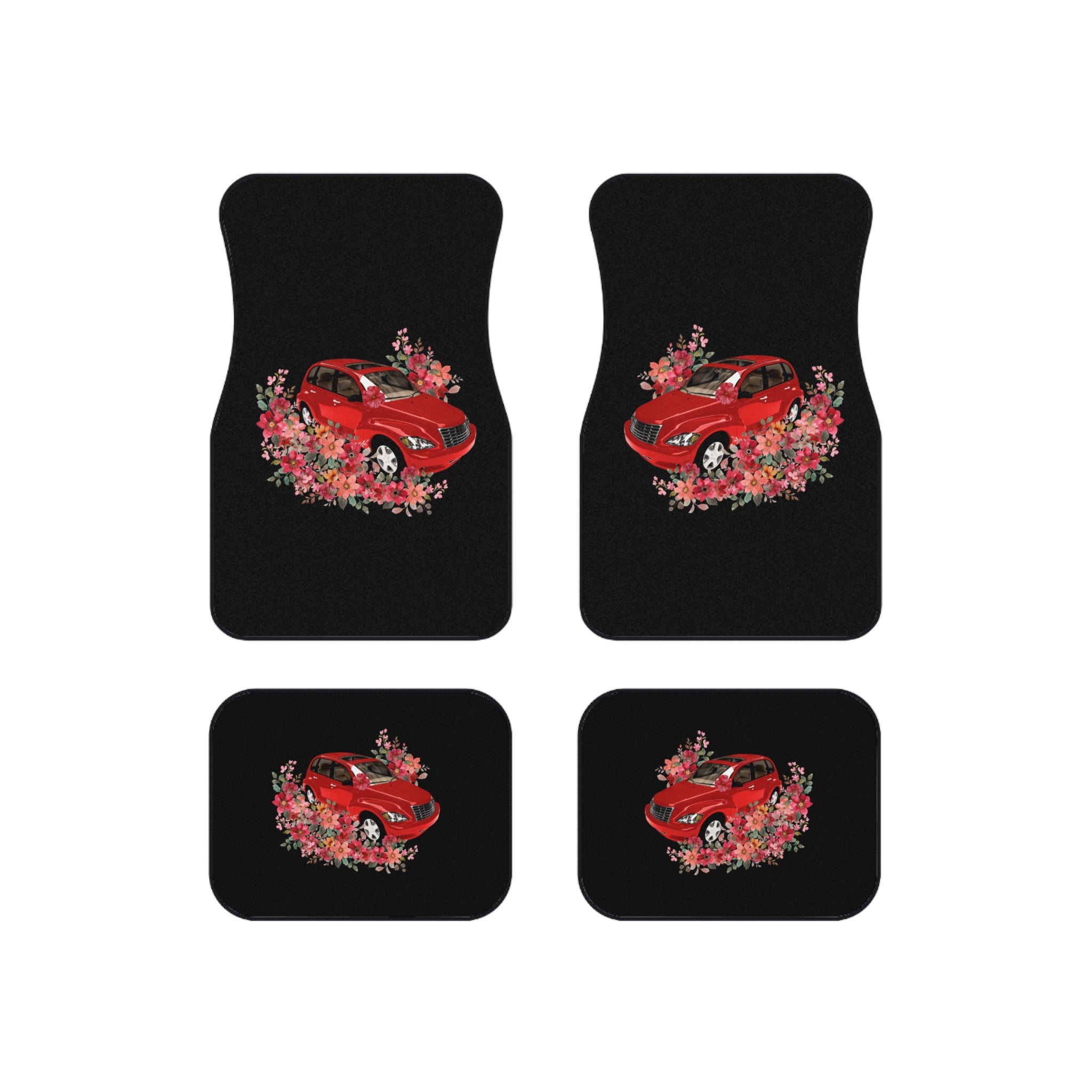 PT Cruiser Car Mats Set | Cute Auto Floor Mats, Car Accessories, Gift for Car Lovers, Stylish Floor Protection, Red Car Design