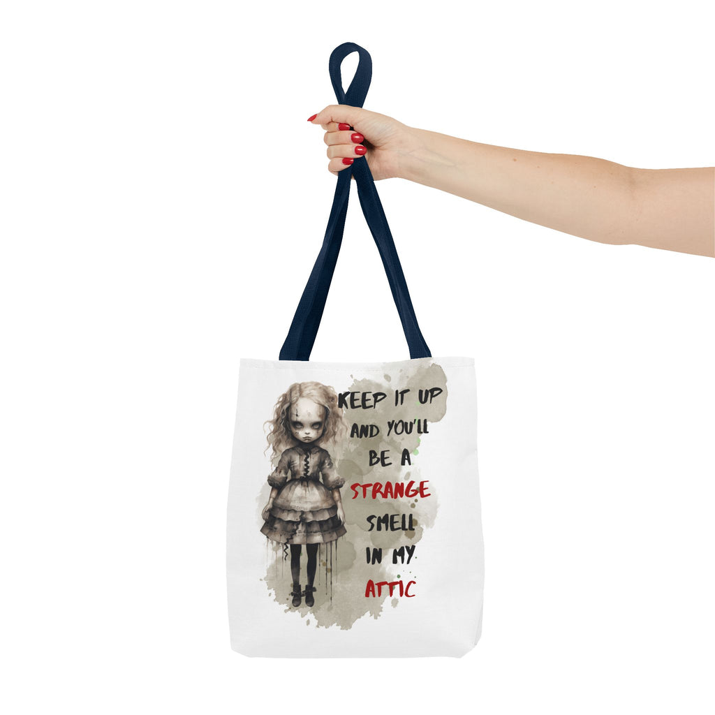 Strange Smell in My Attic Tote Bag, Gothic Eco-Friendly Tote, Witchy Canvas Bag, Unique Gift for Horror Fans, Halloween Essential