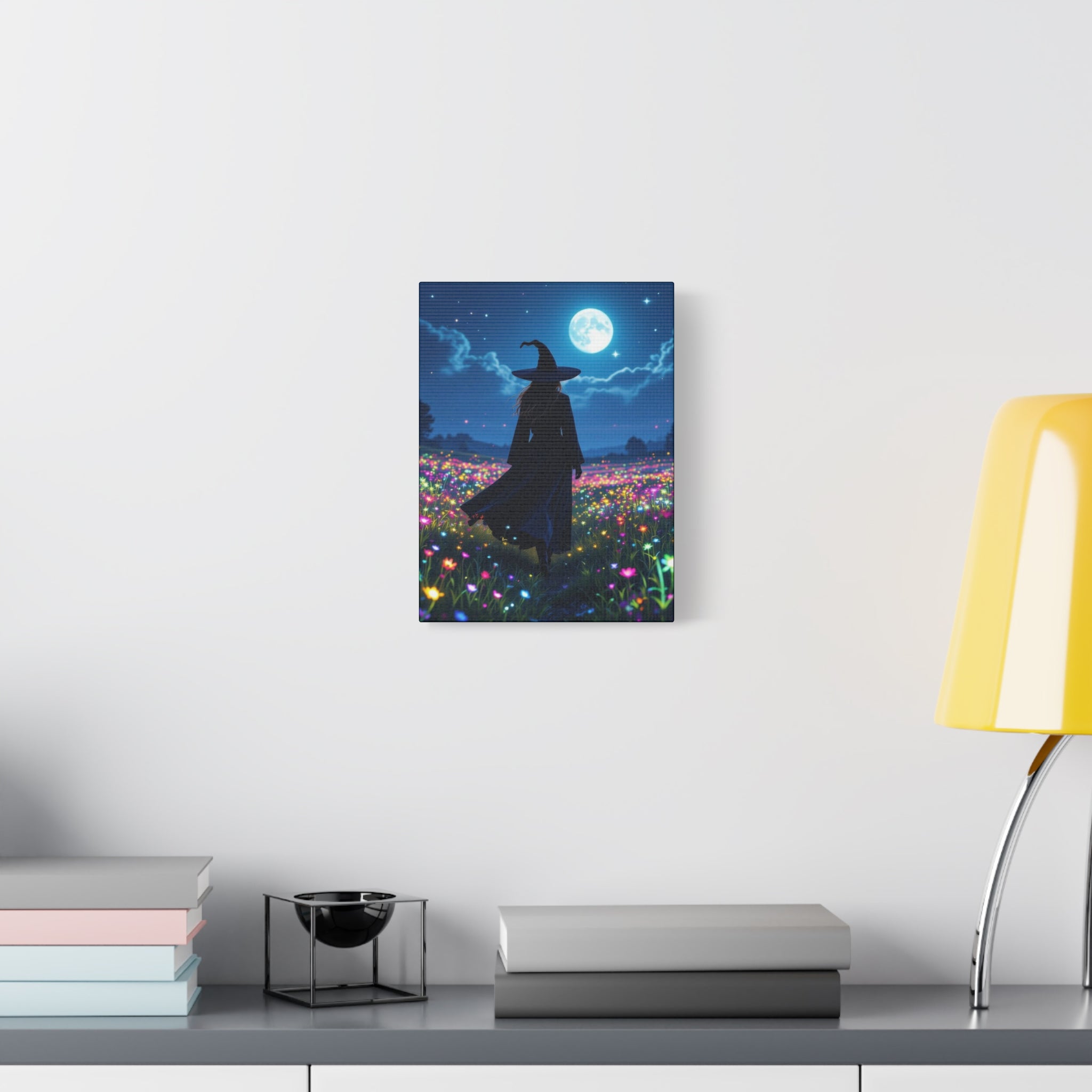 The Night Vale Canvas Print, Enchanted Wall Art, Moonlit Landscape, Halloween Decor, Gift for Witch Lovers