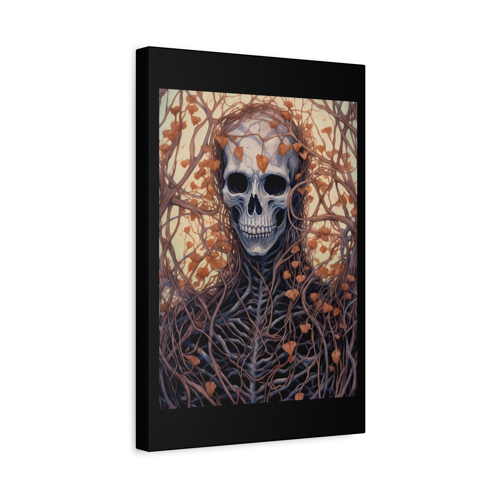 Vines Gothic Skeleton Wall Art Canvas, Spooky Home Decor, Fall Aesthetic, Halloween Art, Unique Gothic Gift