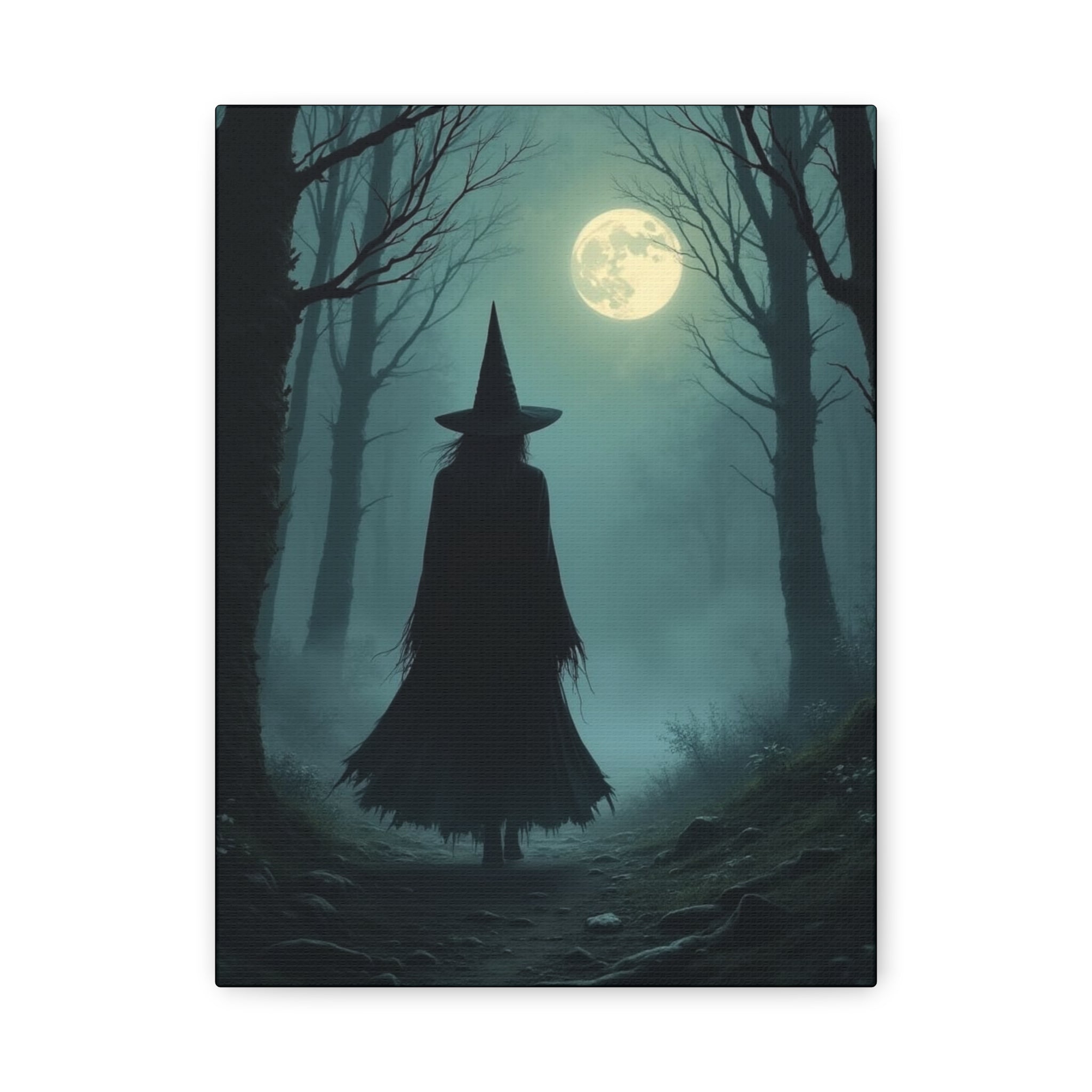 Full Moon Art Canvas, Spooky Wall Decor, Halloween Home Decoration, Witch Themed Gift, Witchy Artwork for October