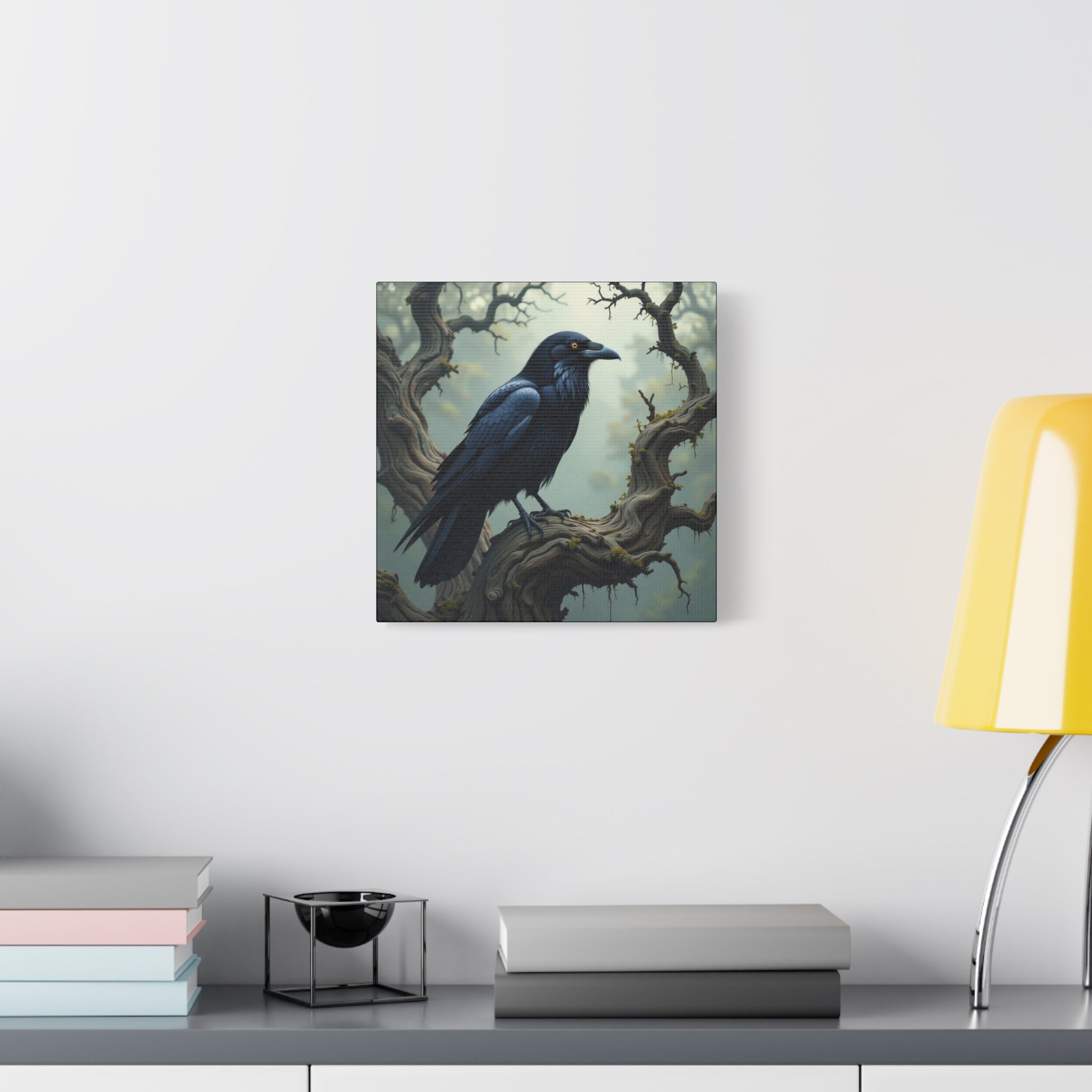Mystical Raven Canvas Art, Black Bird Wall Decor, Gothic Home Accent, Halloween Decoration, Nature Artwork