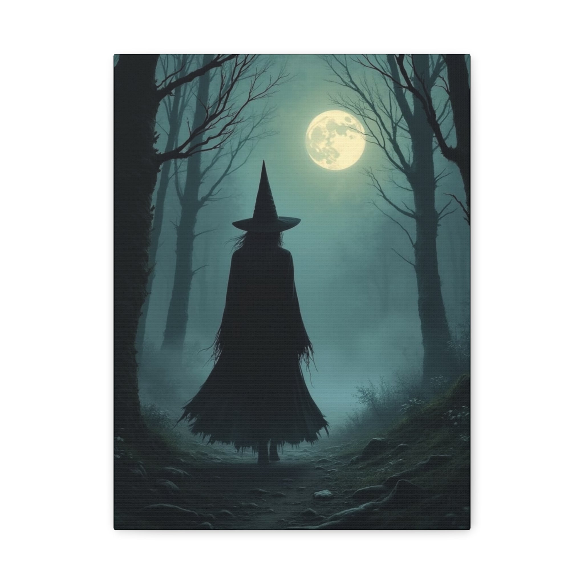 Full Moon Art Canvas, Spooky Wall Decor, Halloween Home Decoration, Witch Themed Gift, Witchy Artwork for October