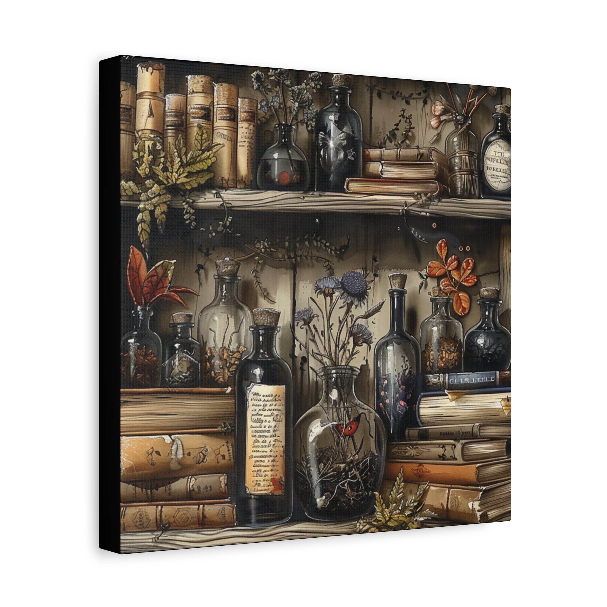 Vintage Bookstore Wall Art 3, Garden Decor, Black Bottle Artwork, Home Office Prints, Literary Gift, Cozy Aesthetic