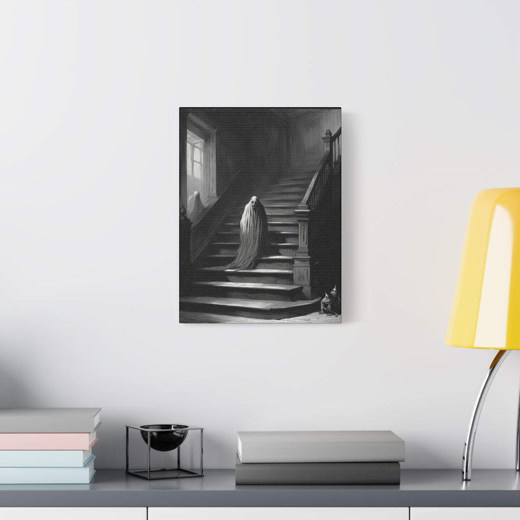 Haunted Staircase Canvas Art, Black and White Wall Decor, Gothic Home Decor, Spooky Halloween Artwork, Unique Gift for Horror Lovers